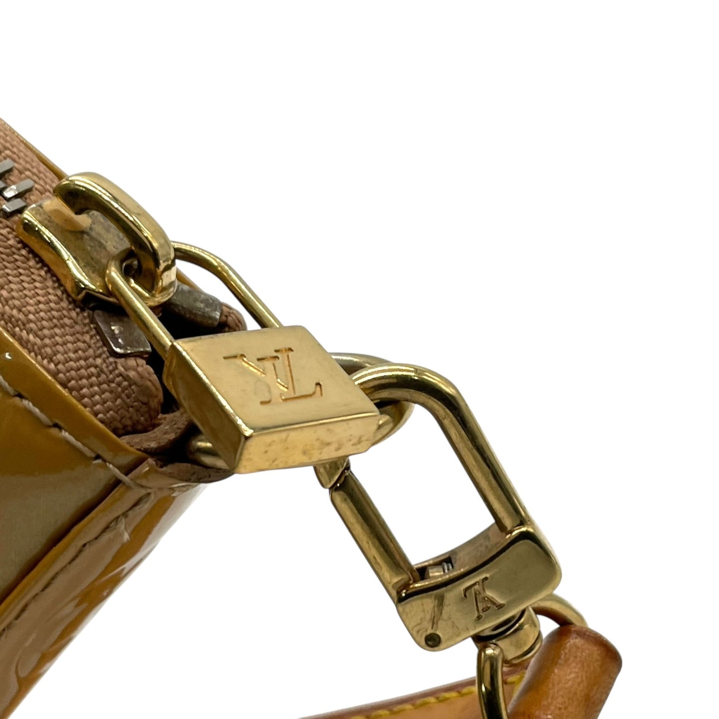 LOUIS VUITTON ルイヴィトン モノグラム ヴェルニ ハンドバッグ マロリー・スクエア M91197 アクセサリーポーチ ミニバッグ ハンドバッグ ワンショルダー 肩掛け可 キャメル ブラウン パテントレザー ゴールド金具 レディース K4