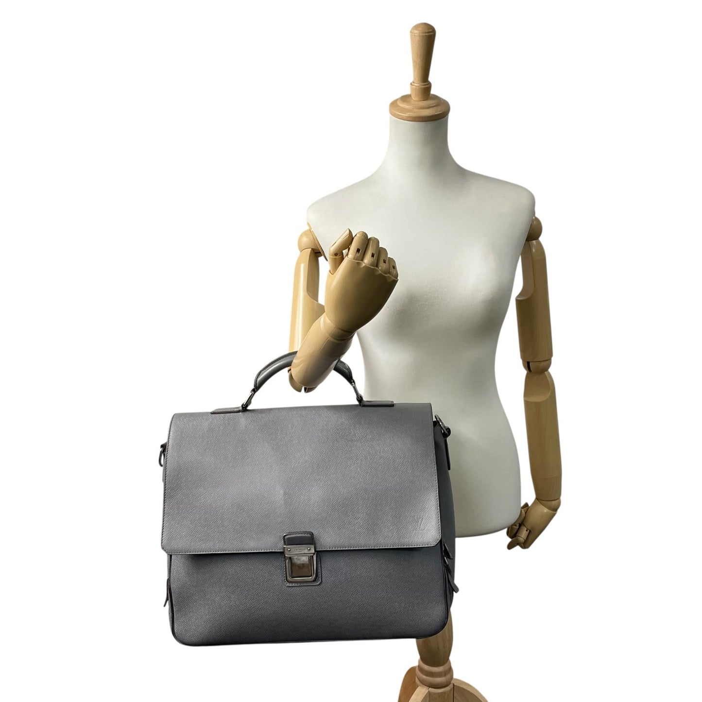 LOUIS VUITTON ルイヴィトン タイガ レザー ヴァシリGM ビジネスバッグ 2WAY ショルダーバッグ M32638 グラシエ グレー 灰色 シルバー金具 メンズ レディース D