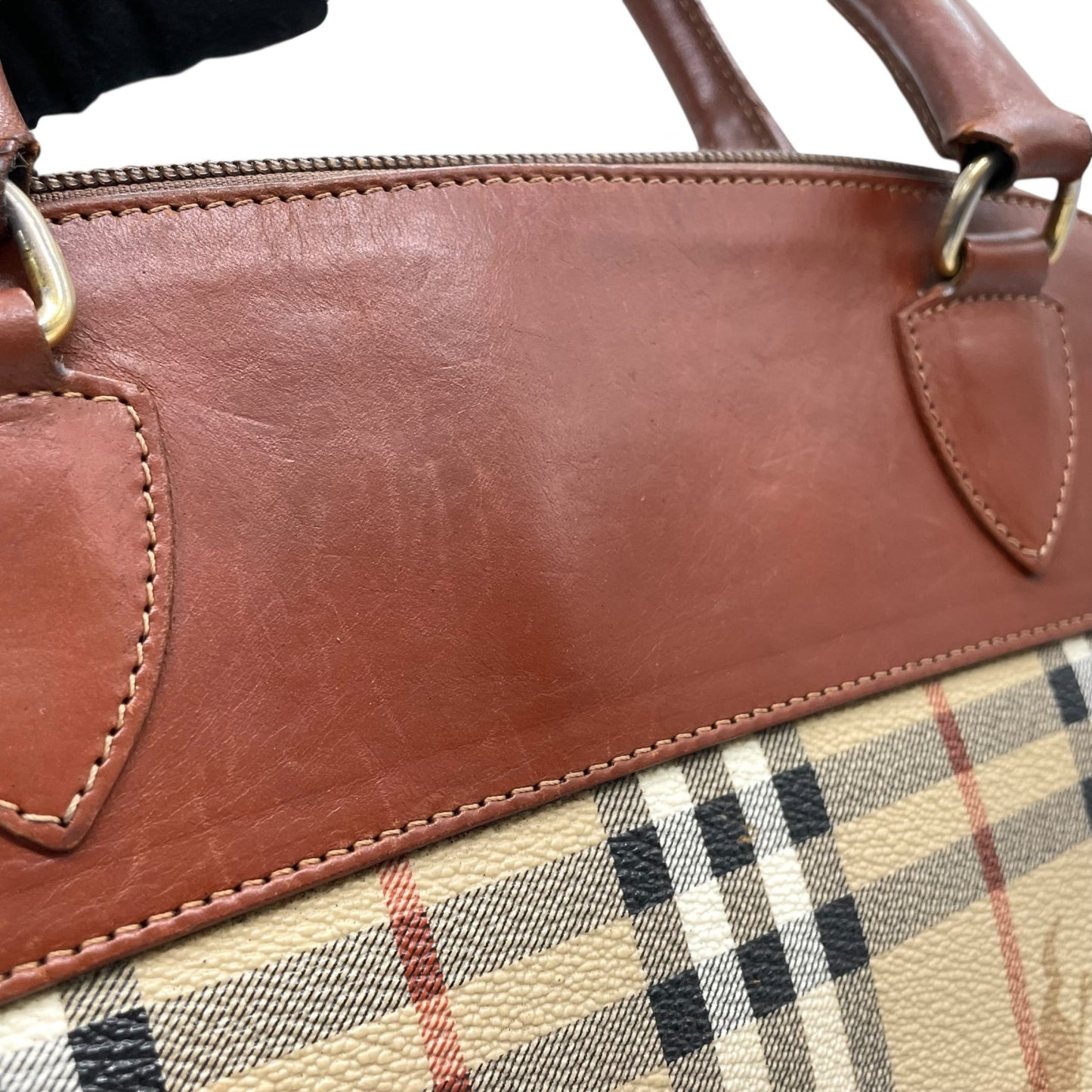 BURBERRY バーバリー ノバチェック シャドーホース ハンドバッグ 茶 ブラウン ベージュ PVC レザー ゴールド金具 手提げ ヴィンテージ レディース A1