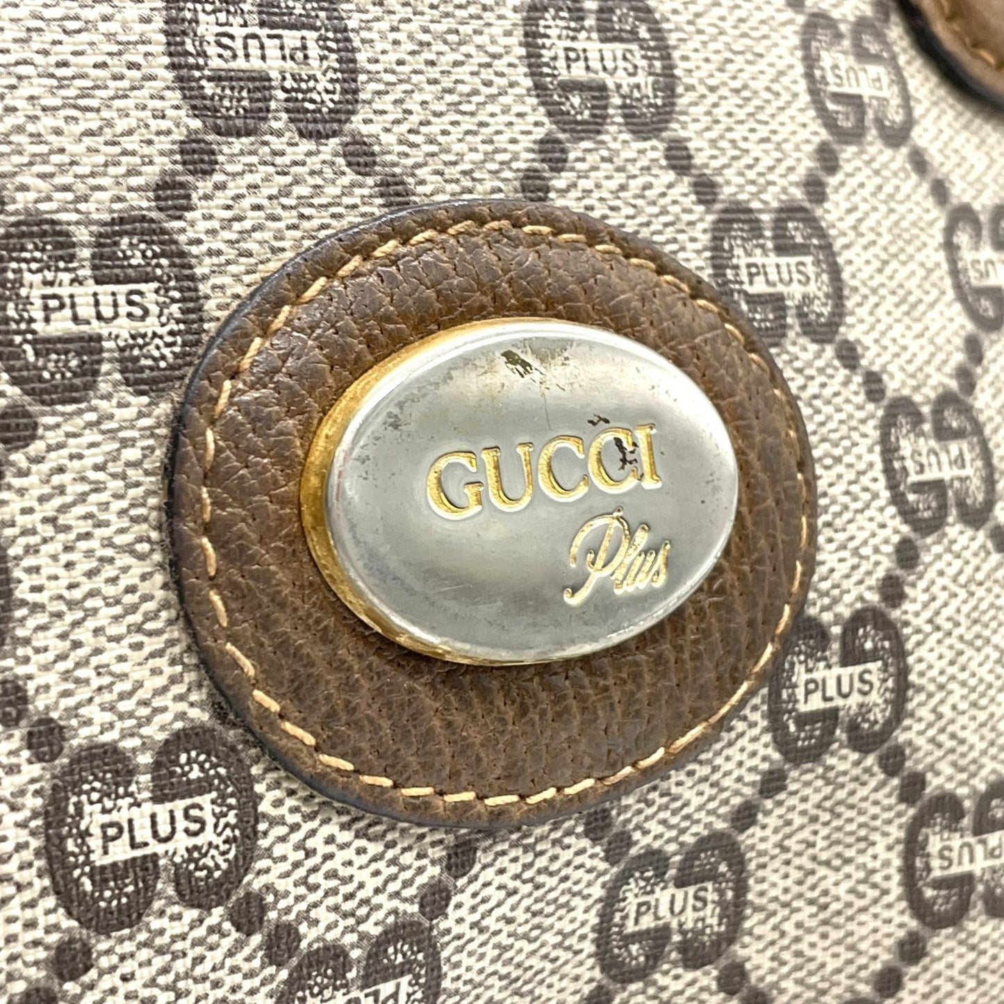 GUCCI グッチ GGプラス グッチプラス ハンドバッグ グレー ベージュ PVC レザー ゴールド金具 オールドグッチ ヴィンテージ レディース A