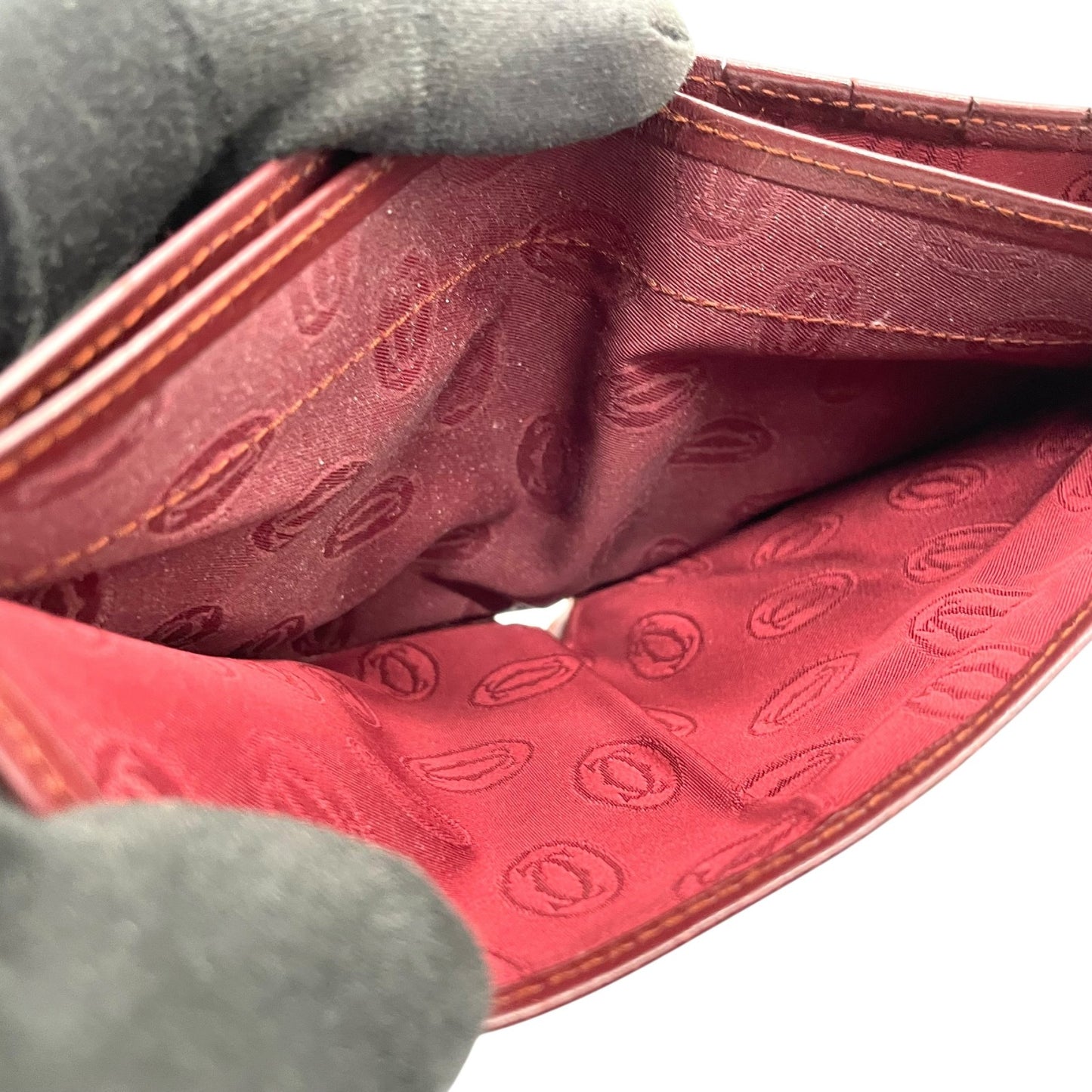 美品 カルティエ Cartier マストライン 二つ折り財布 ボルドー 赤 ワインレッド レザー ゴールド金具 ヴィンテージ メンズ レディース M5