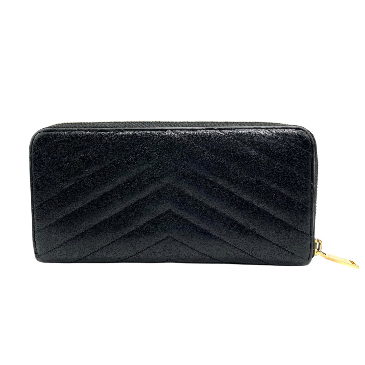 美品 SAINT LAURENT PARIS サンローラン パリ モノグラム Vステッチ ラウンドファスナー 長財布 キャビアスキン レザー ブラック 黒 YSLロゴ 箱あり 高級 w5