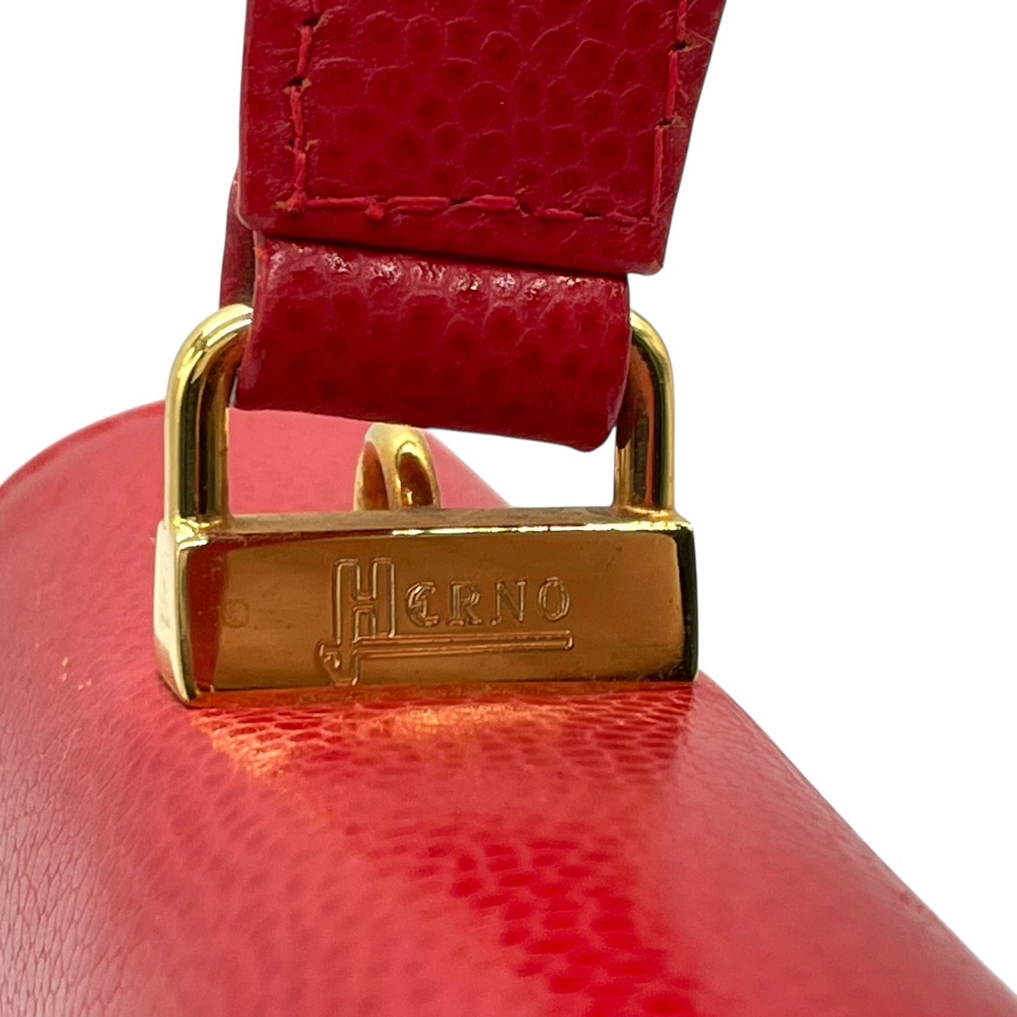 HERNO ヘルノ ハンドバッグ レザー レッド 赤 金金具 ゴールド金具 ヴィンテージ U8
