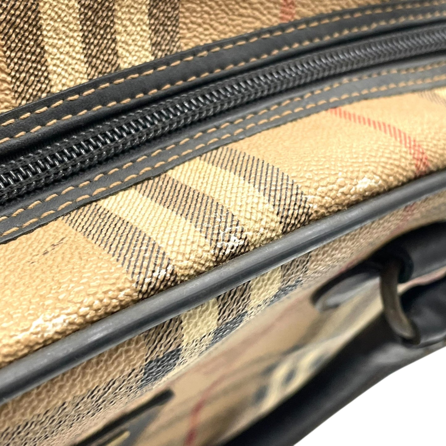 BURBERRY バーバリー ミニボストンバッグ ハンドバッグ ノバチェック シャドーホース シェルター ベージュ 黒 ブラック ゴールド金具 PVC レザー ファスナー開閉 手提げ ヴィンテージ レディース K6