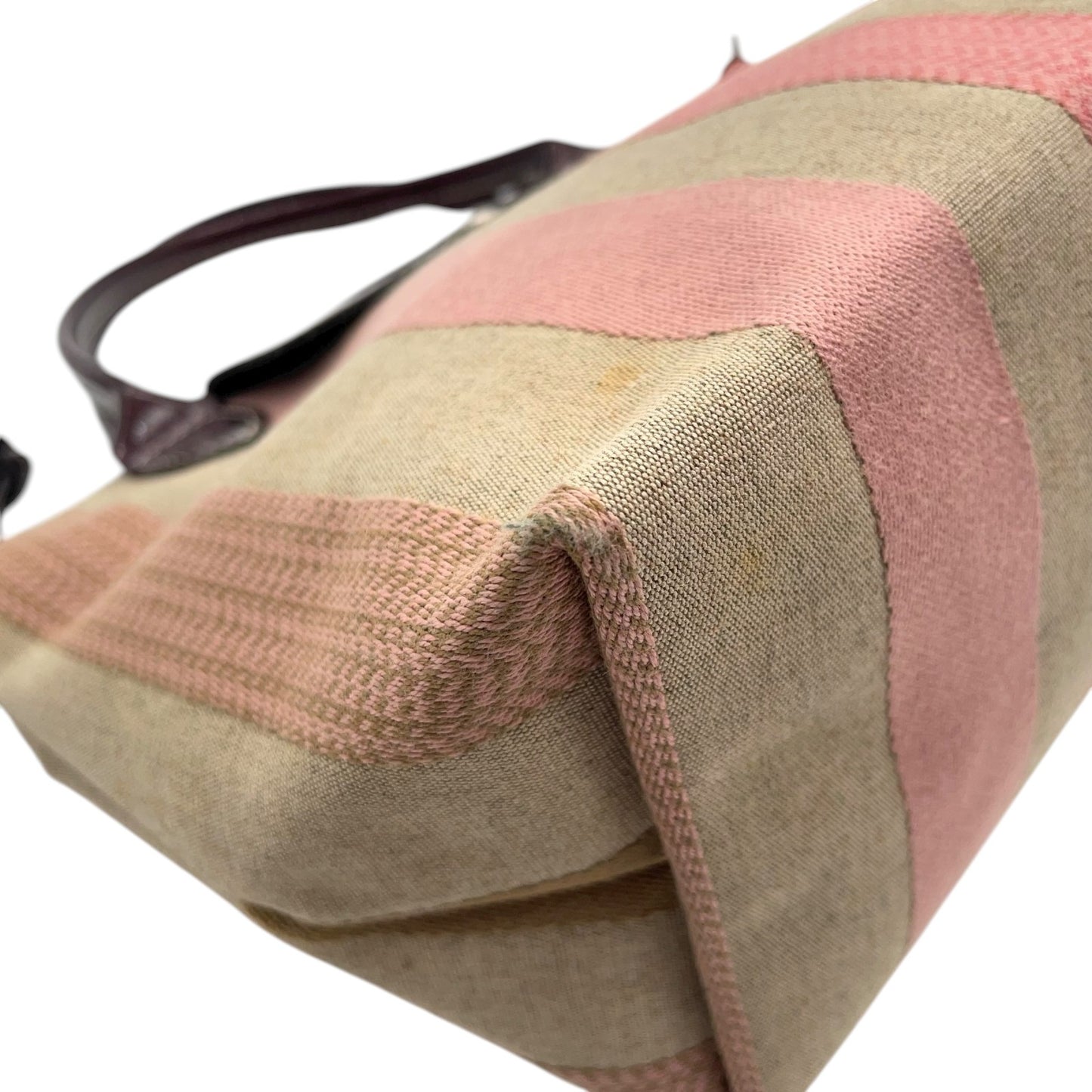 美品 ロンシャン LONGCHAMP ルプリアージュ ハンドバッグ トートバッグ マルチカラー ストライプ ベージュ ピンク キャンバス×レザー U2