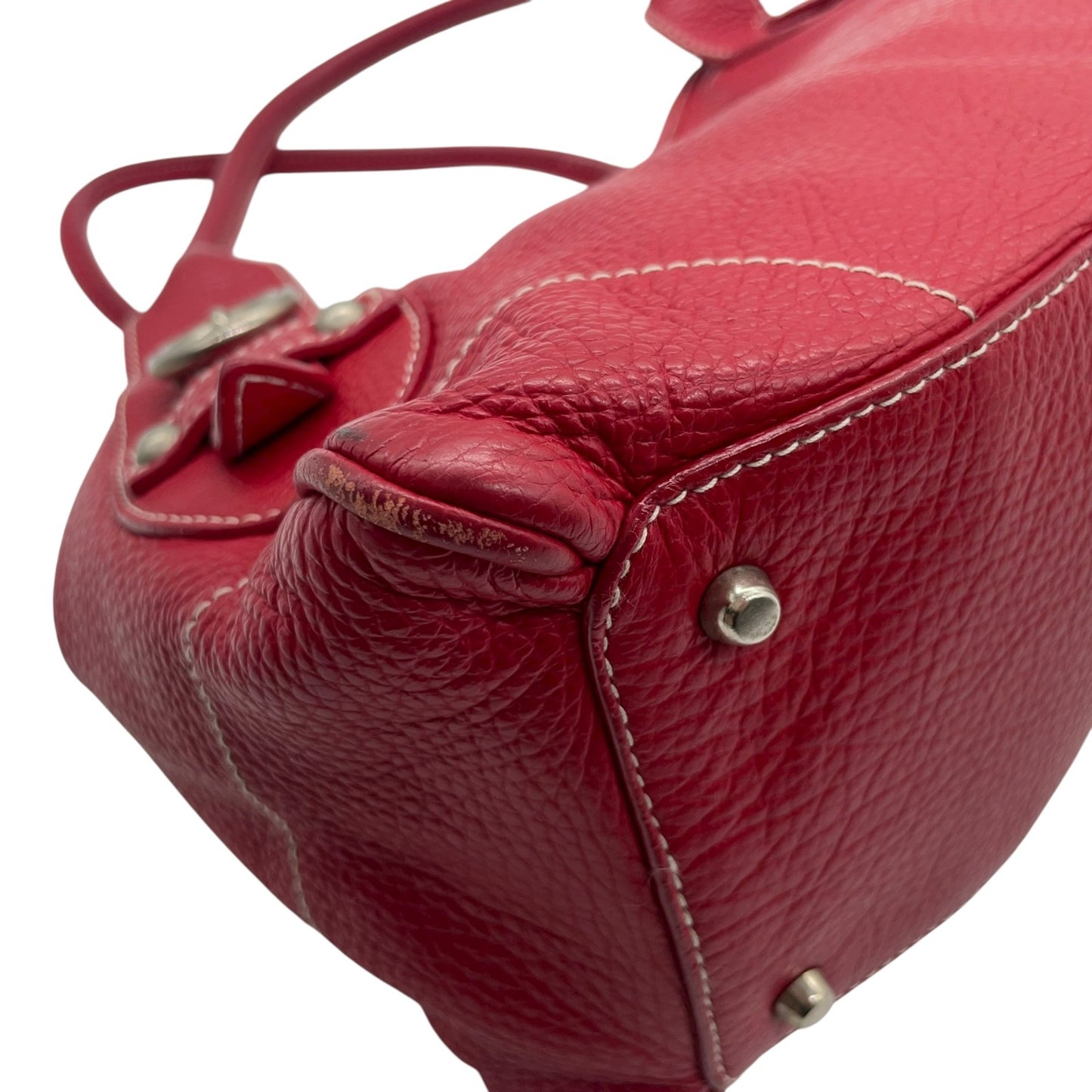 フルラ FURLA レザー ハンドバッグ トートバッグ ショルダー付き 赤 レッド シルバー金具 S93