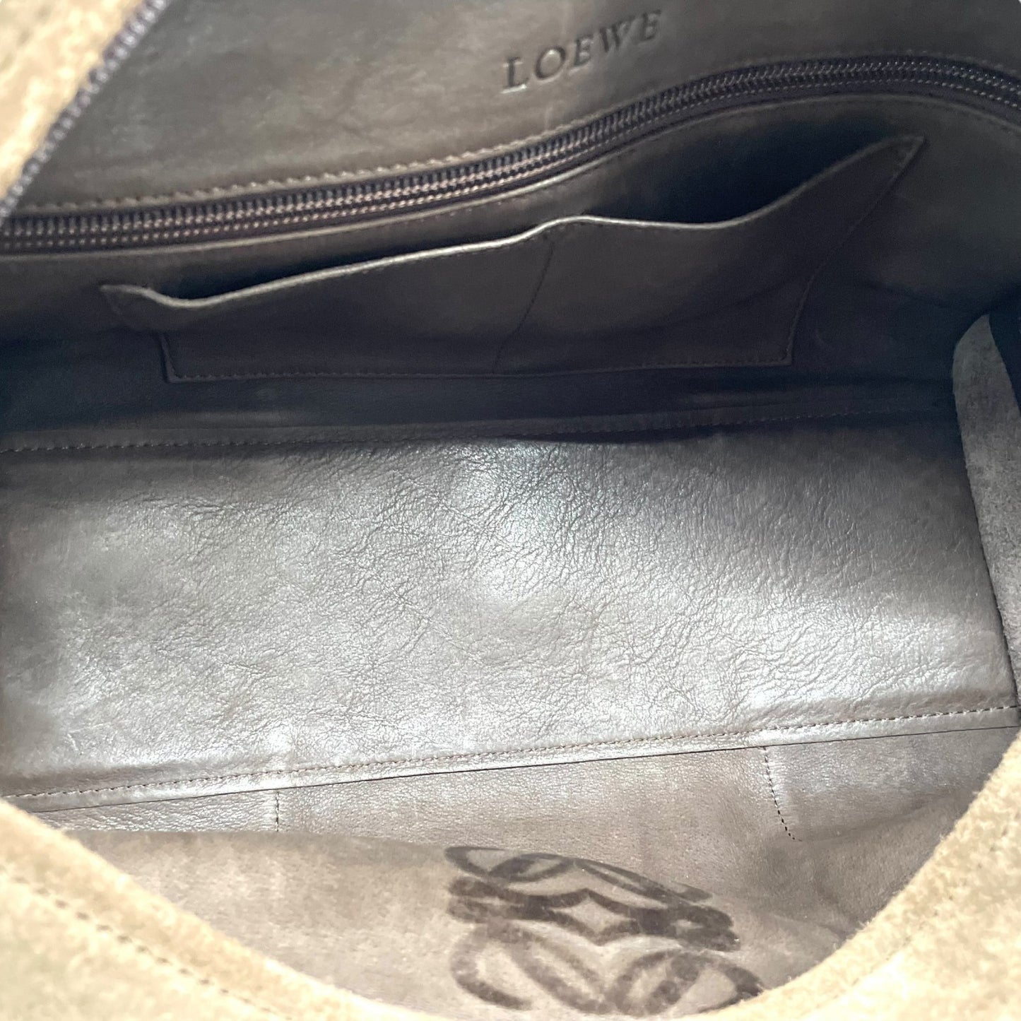 美品 ロエベ LOEWE アマソナ28 スエード×レザー ハンドバッグ 茶色 ブラウン アナグラム ロゴ ヴィンテージ B