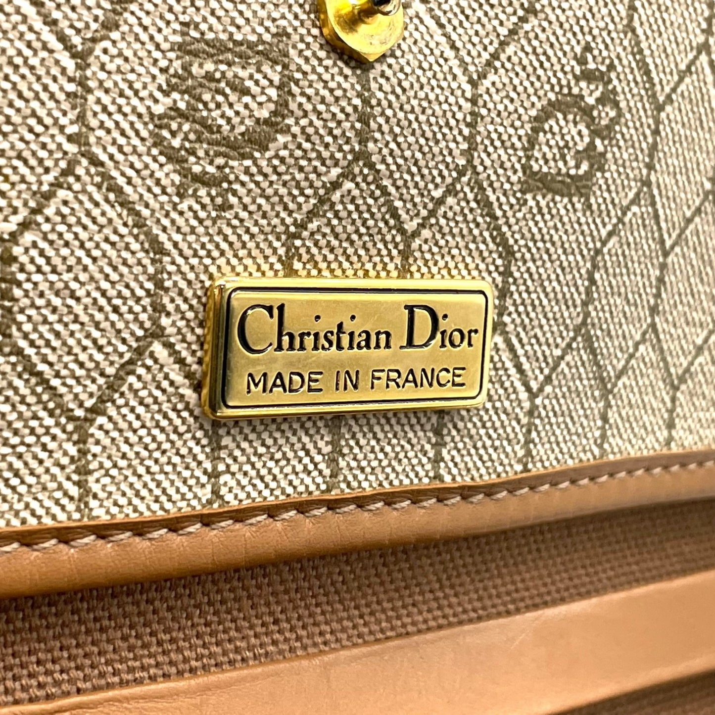 クリスチャン ディオール Christian Dior CDロゴ チェーンショルダーバッグ ベージュ 茶色 ブラウン ハニカム柄 キャンバス レザー ゴールド 金金具 ヴィンテージ K11
