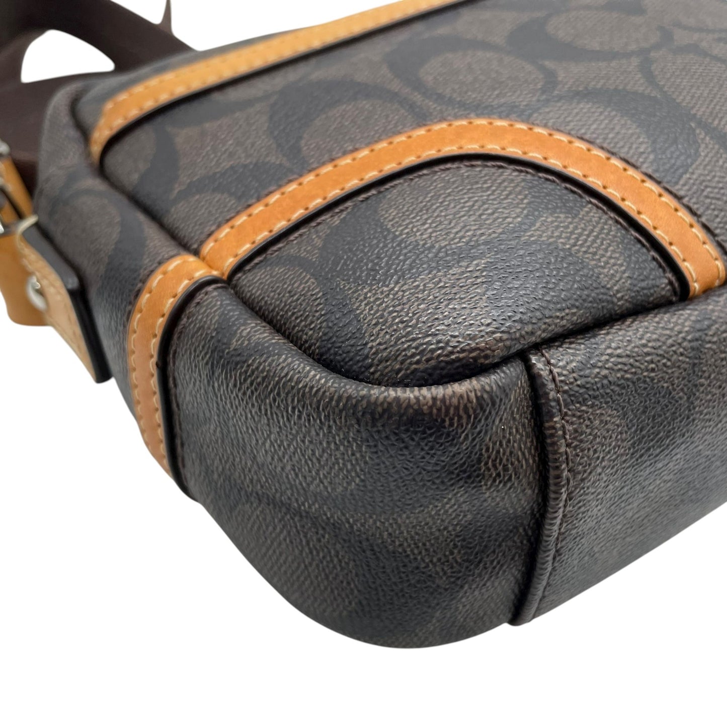 コーチ COACH シグネチャー PVC レザー ショルダーバッグ クロスボディ 茶色 ブラウン キャメル シルバー 3