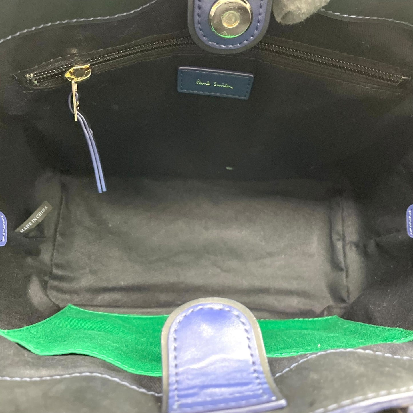 美品 ポールスミス Paul Smith レザー トートバッグ ショルダー 2WAY 紺 ブルー ネイビー 緑 グリーン バイカラー ビジネスバッグ C13