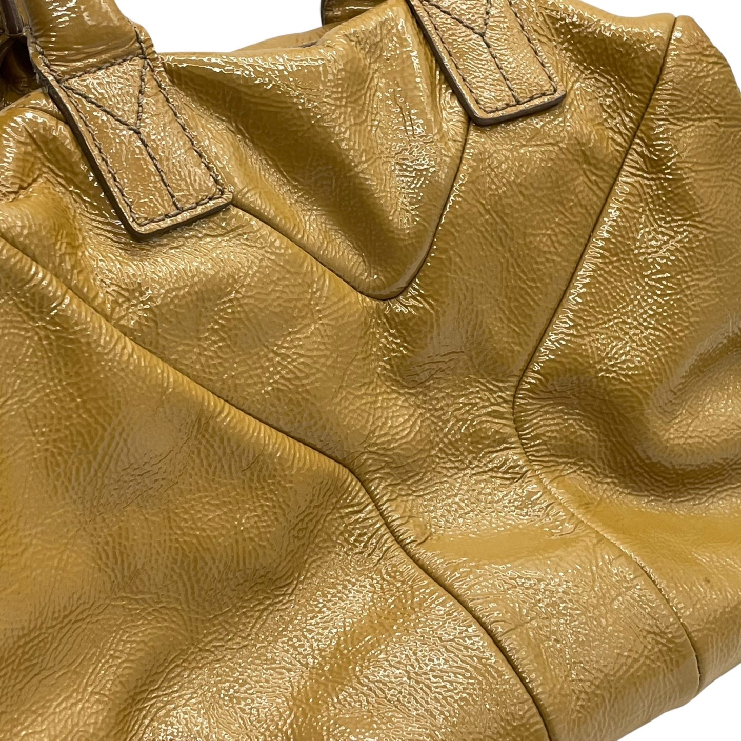 イヴサンローラン YSL ボストンバッグ Yライン パテントレザー ハンドバッグ キャメル ゴールド金具 ロゴ刻印 A2