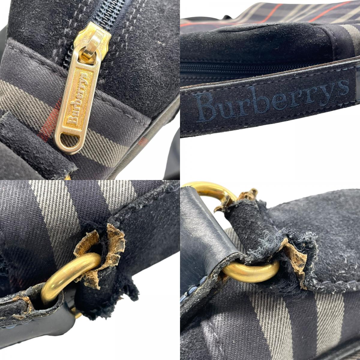 バーバリーズ Burberrys ノバチェック ショルダーバッグ ネイビー 紺 ゴールド金具 ヴィンテージ ロゴエンブレム B3