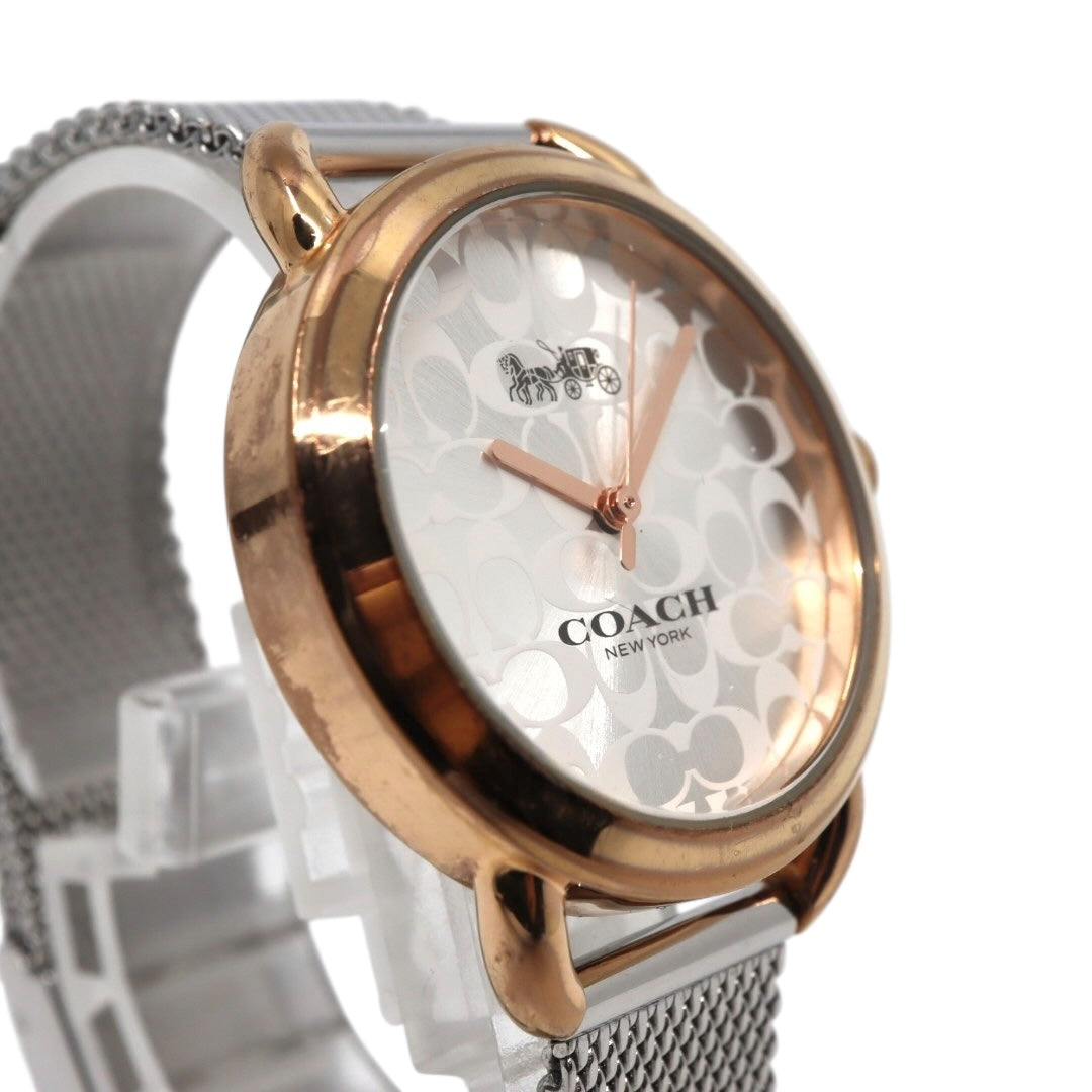 美品 電池交換済 コーチ 腕時計 CA.105.7.95.1319 レディース クオーツ シグネチャー柄文字盤 ピンクゴールド シルバー コンビカラー メッシュベルト エレガント フェミニン ドレスウォッチ クリーニング済み G3