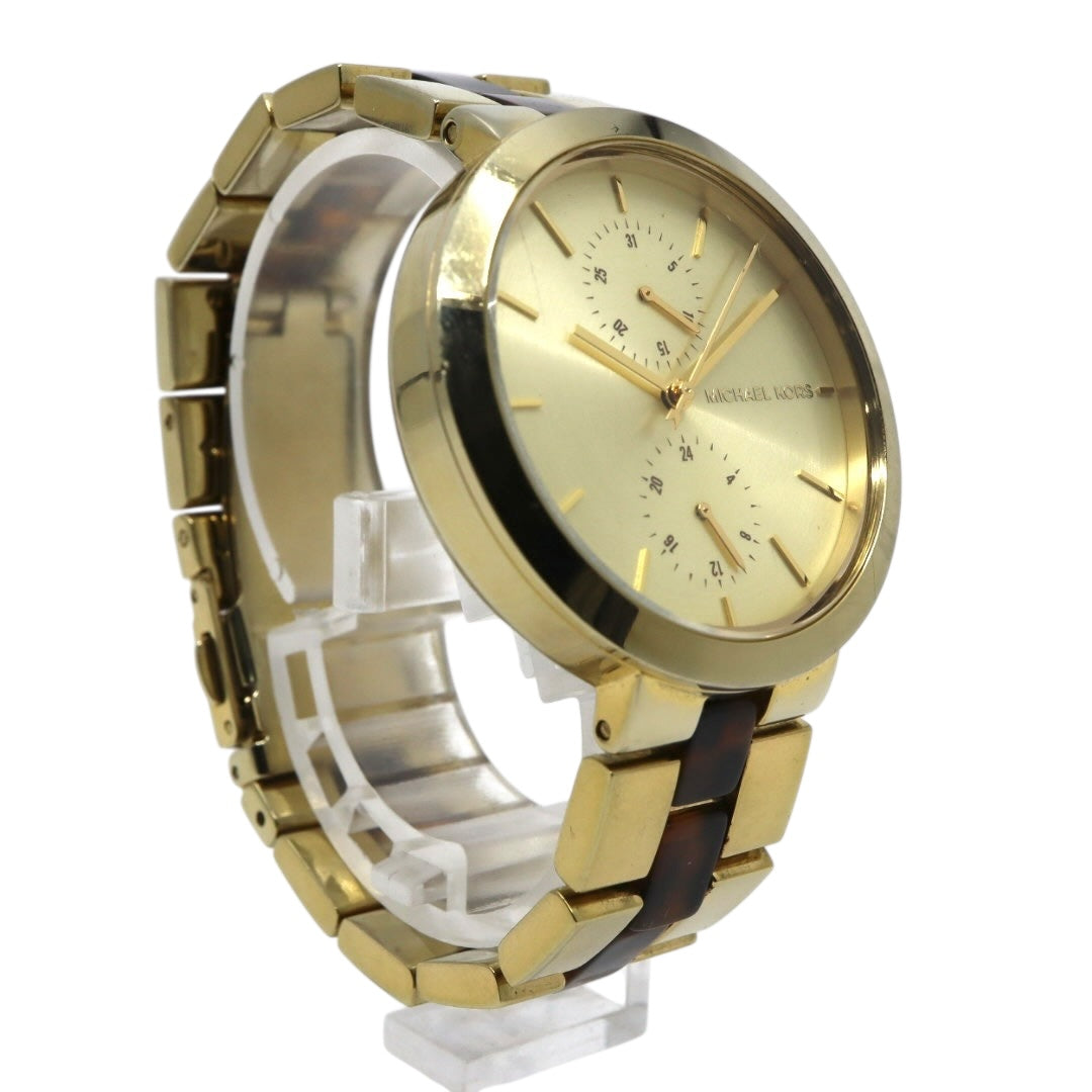 美品 電池交換済 クリーニング済 マイケルコース MICHAEL KORS 腕時計 MK-6471 レディースウォッチ クォーツ ゴールド べっ甲柄 ステンレススチール アナログ マルチファンクション エレガント クラシック ドレスウォッチ 稼働品 G3