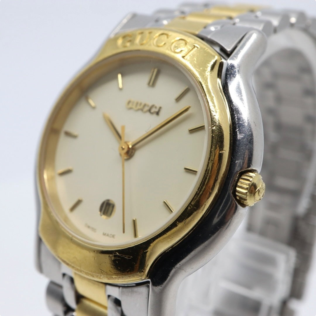 新品電池交換済 クリーニング済 グッチ GUCCI 8000L 腕時計 レディースウォッチ クォーツ コンビ シルバー ゴールド アイボリー文字盤 デイト表示 ステンレススチール クラシック エレガント ヴィンテージ ドレスウォッチ 稼働品 G3