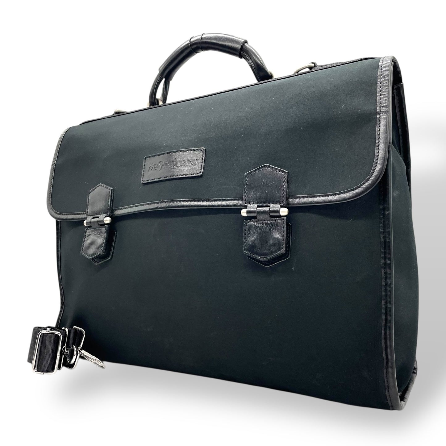 美品 イヴサンローラン YVES SAINT LAURENT ビジネスバッグ ブリーフケース ショルダーバッグ 肩掛け 2WAY 黒 ブラック ナイロン×レザー ショルダー付 ブリーフケース YSL B