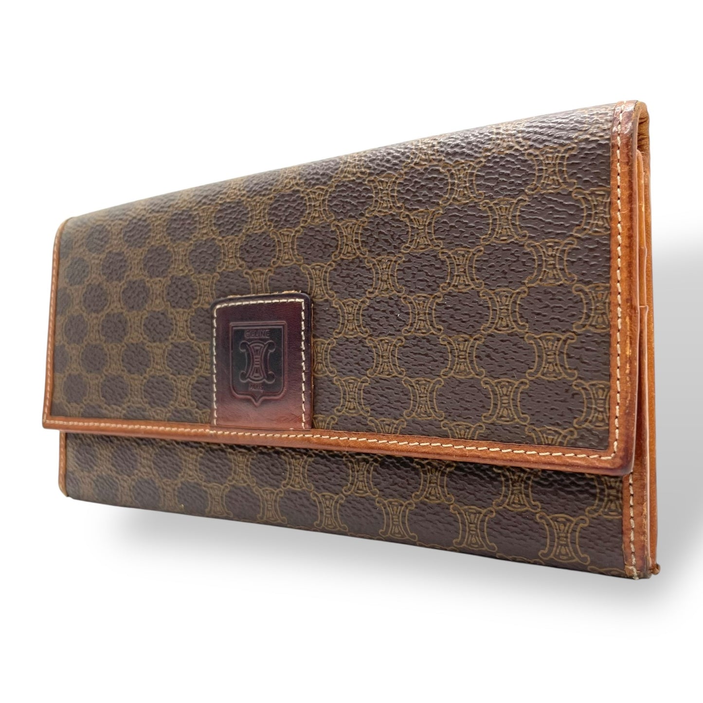 セリーヌ CELINE 長財布 折り財布 マカダム トリオンフ柄 茶色 ブラウン PVC レザー ヴィンテージ フラップ 4