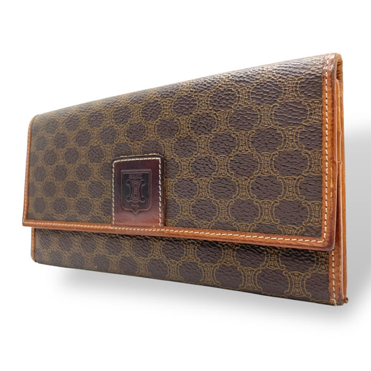 セリーヌ CELINE 長財布 折り財布 マカダム トリオンフ柄 茶色 ブラウン PVC レザー ヴィンテージ フラップ 4