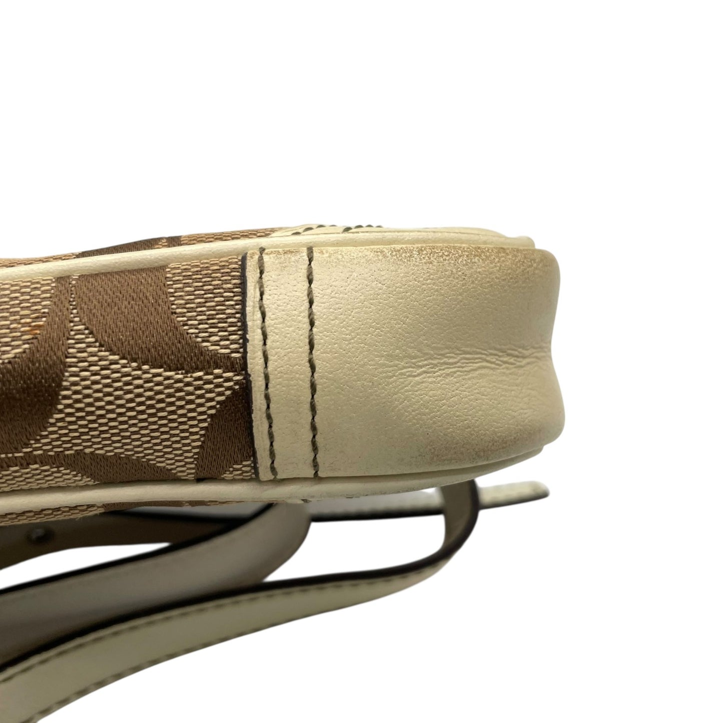 コーチ COACH ポシェット ショルダーバッグ ウエストバッグ シグネチャー柄 ベージュ 白 ホワイト レザー キャンバス ミニバッグ U8