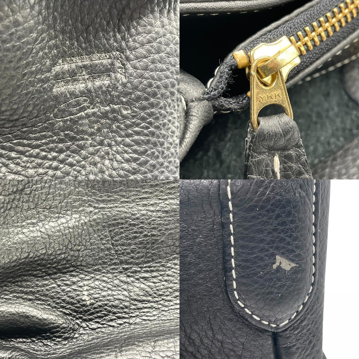 A.D.M.J エーディーエムジェイ トートバッグ レザー 黒 ブラック ホワイトステッチ シュリンクレザー 金金具 ゴールド金具 T3