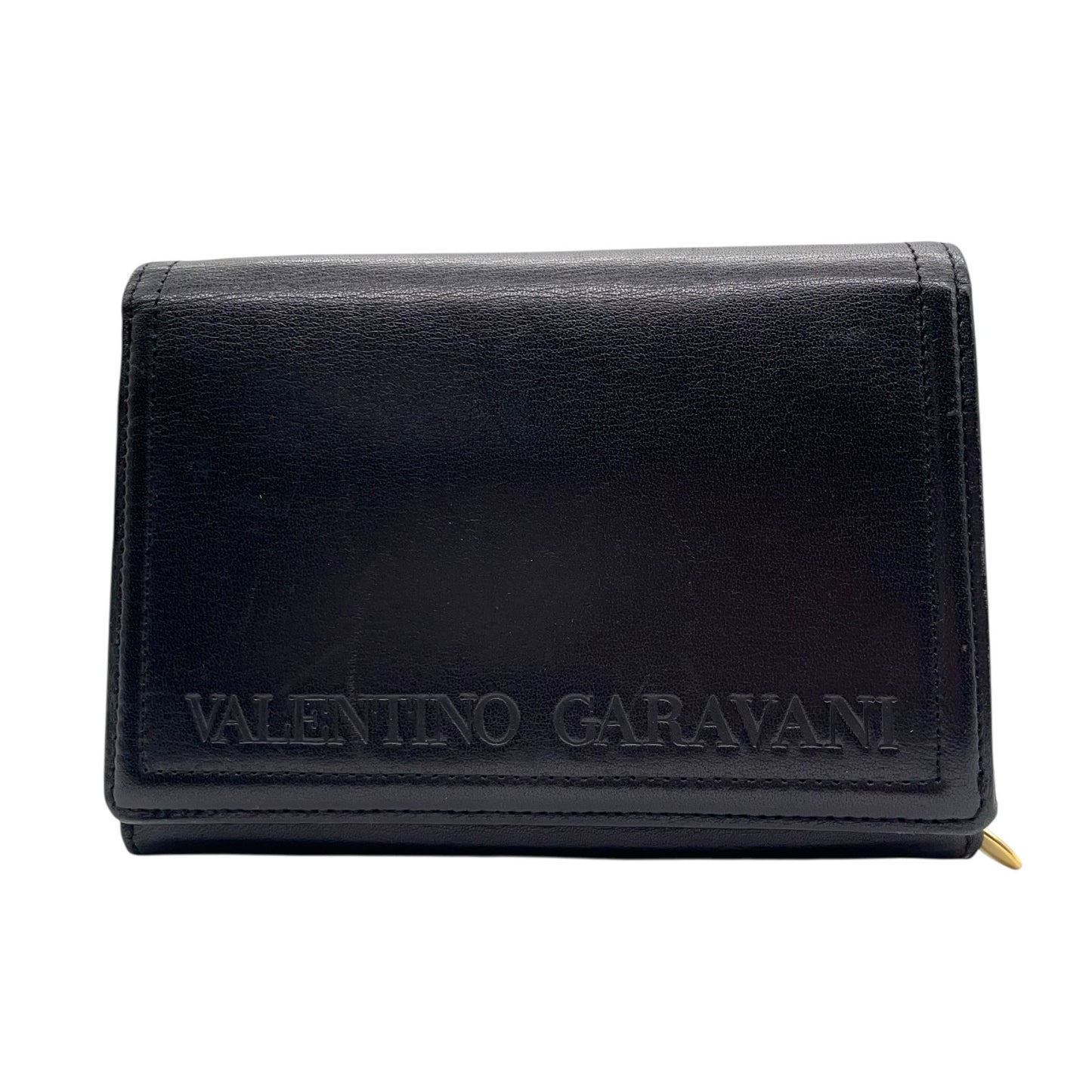 ヴァレンティノ ガラヴァーニ VALENTINO GARAVANI レザー 二つ折り財布 黒 ブラック ロゴ刻印 ゴールド金具 金金具 ヴィンテージ メンズ レディース W4