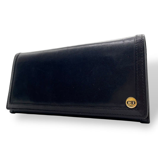 クリスチャンディオール Christian Dior 長財布 レザー 黒 ブラック CDロゴ ゴールド金具 金金具 ヴィンテージ レディース メンズ W4
