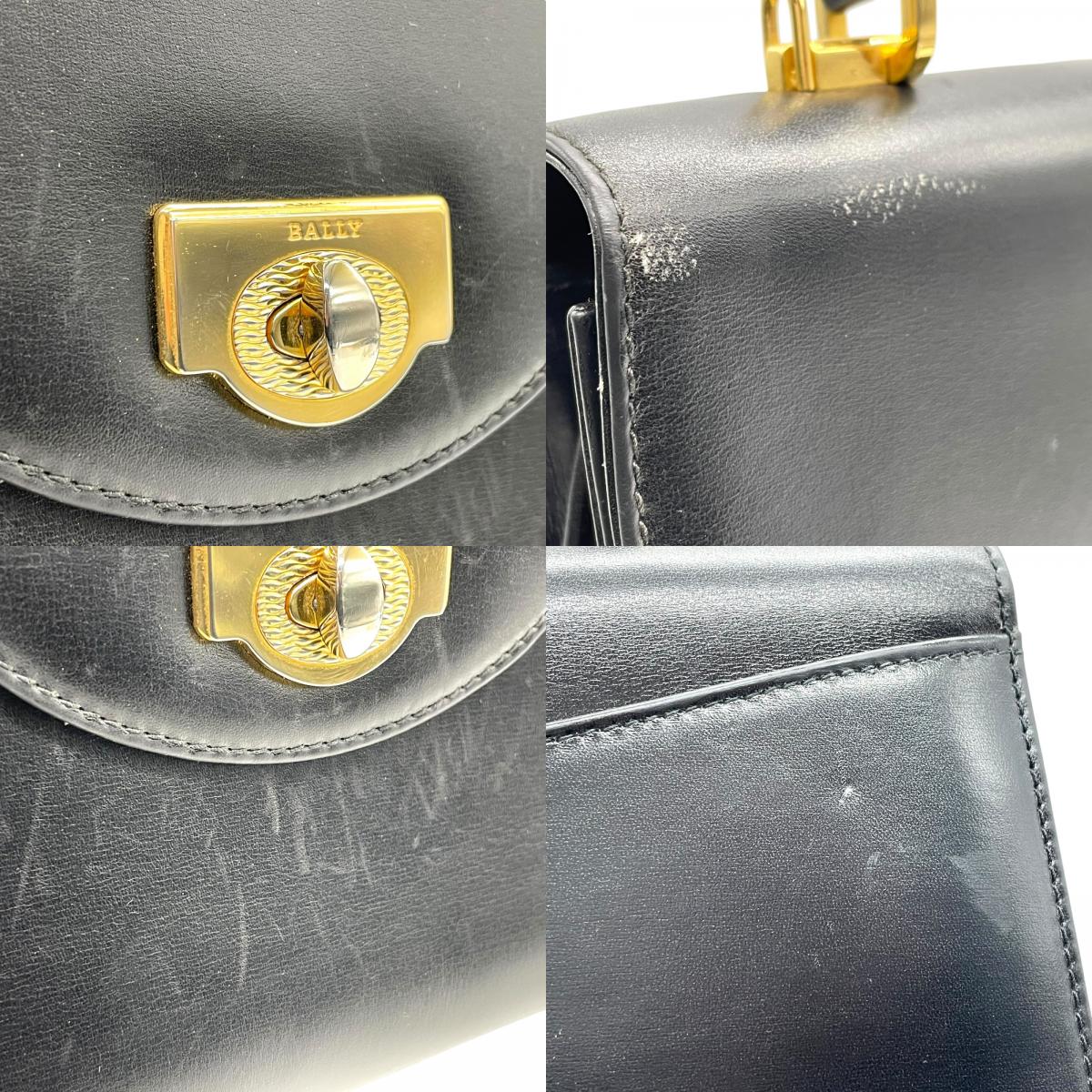 バリー BALLY 2WAY ハンドバッグ ショルダーバッグ フォーマル 黒 ブラック レザー ゴールド金具 ターンロック トップハンドル 斜め掛け可 レディース K1