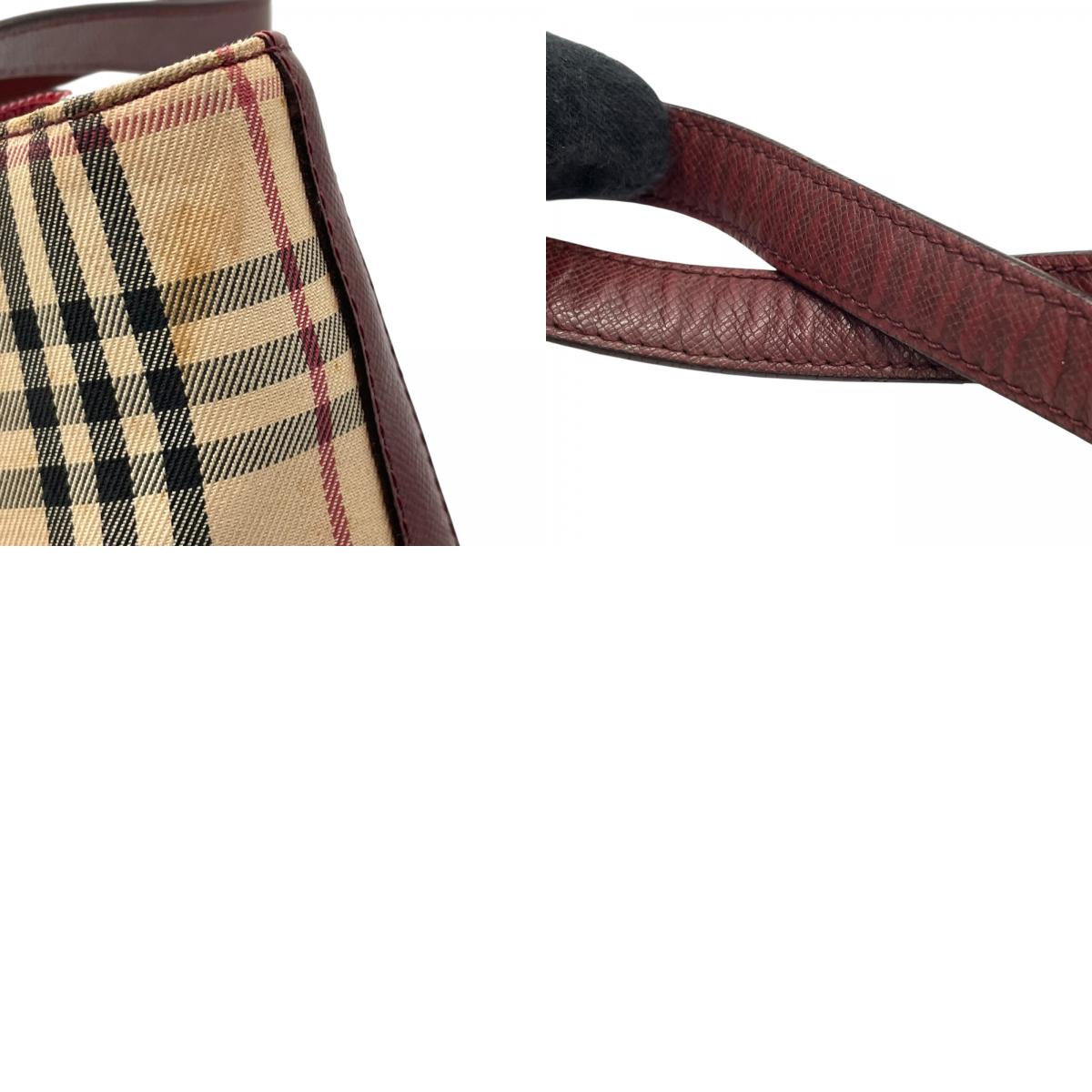 バーバリー BURBERRY ノバチェック ハンドバッグ トートバッグ ベージュ 赤 ボルドー チェック柄 キャンバス レザー ゴールド金具 ロゴ型押し ファスナー開閉 レディース D5