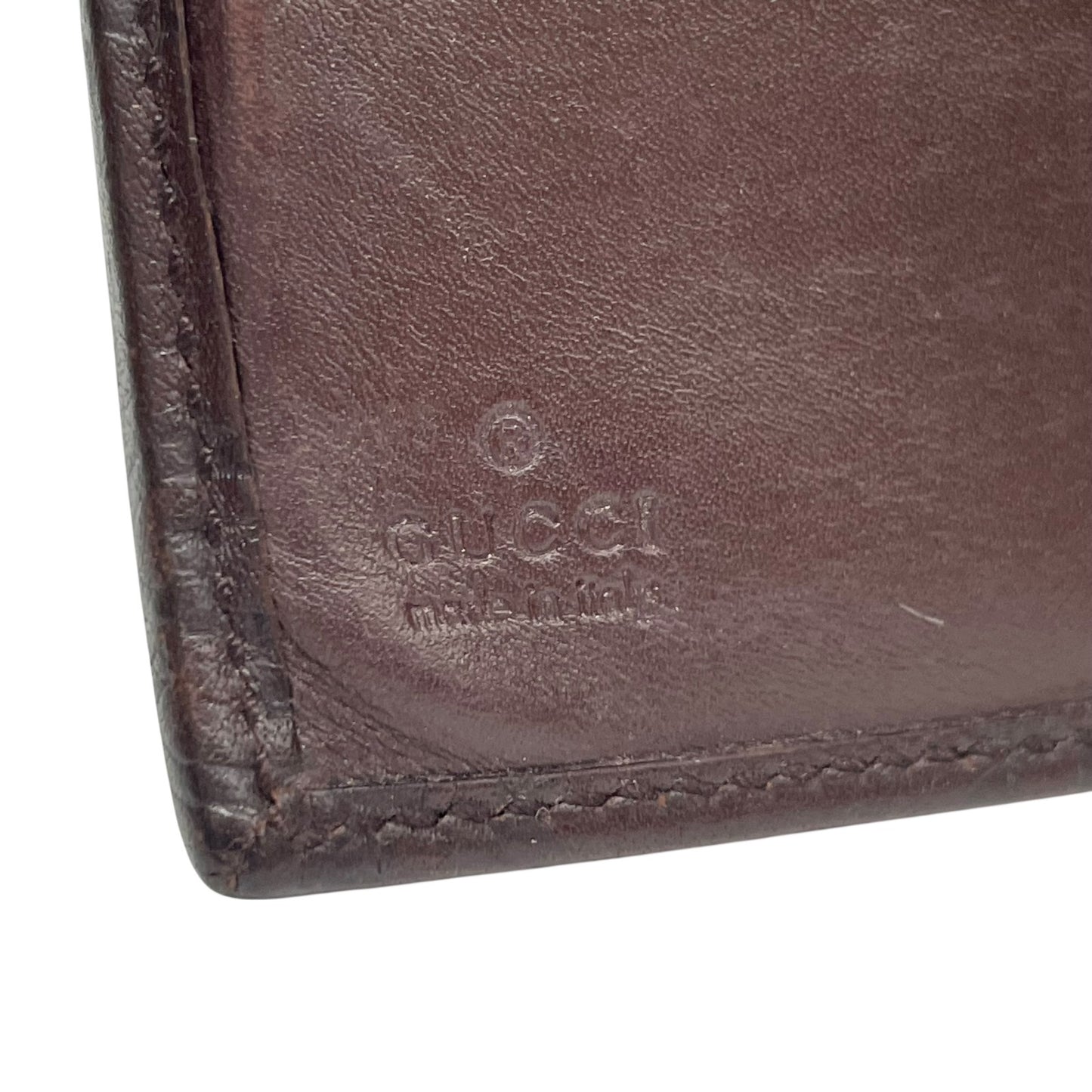 GUCCI グッチ グッチシマ 二つ折り財布 コンパクトウォレット GG柄 型押し レザー ブラウン ゴールド金具 プレートロゴ ヴィンテージ レディース M2