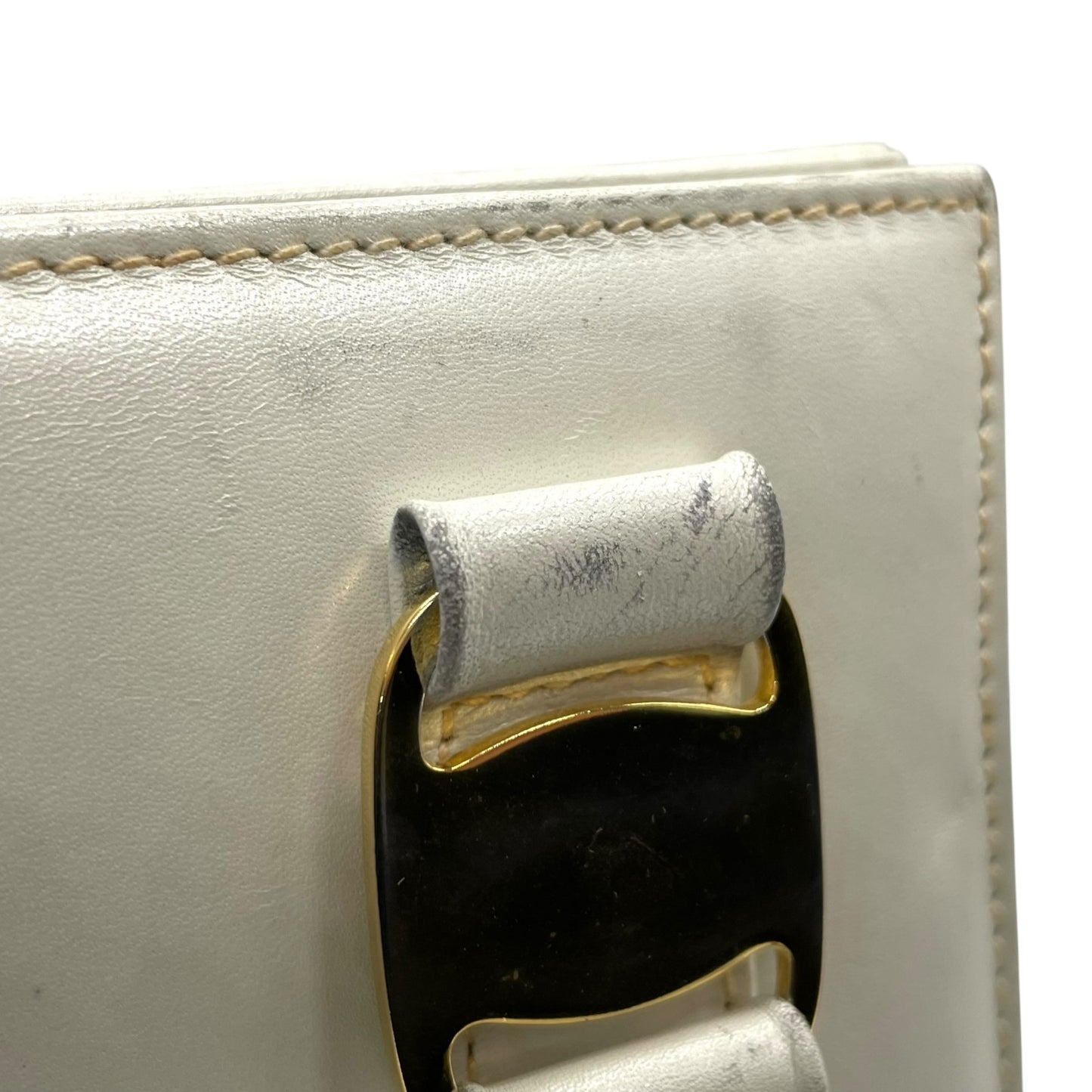 Salvatore Ferragamo サルヴァトーレフェラガモ ヴィンテージ ハンドバッグ レザー ホワイト ゴールド金具 K7