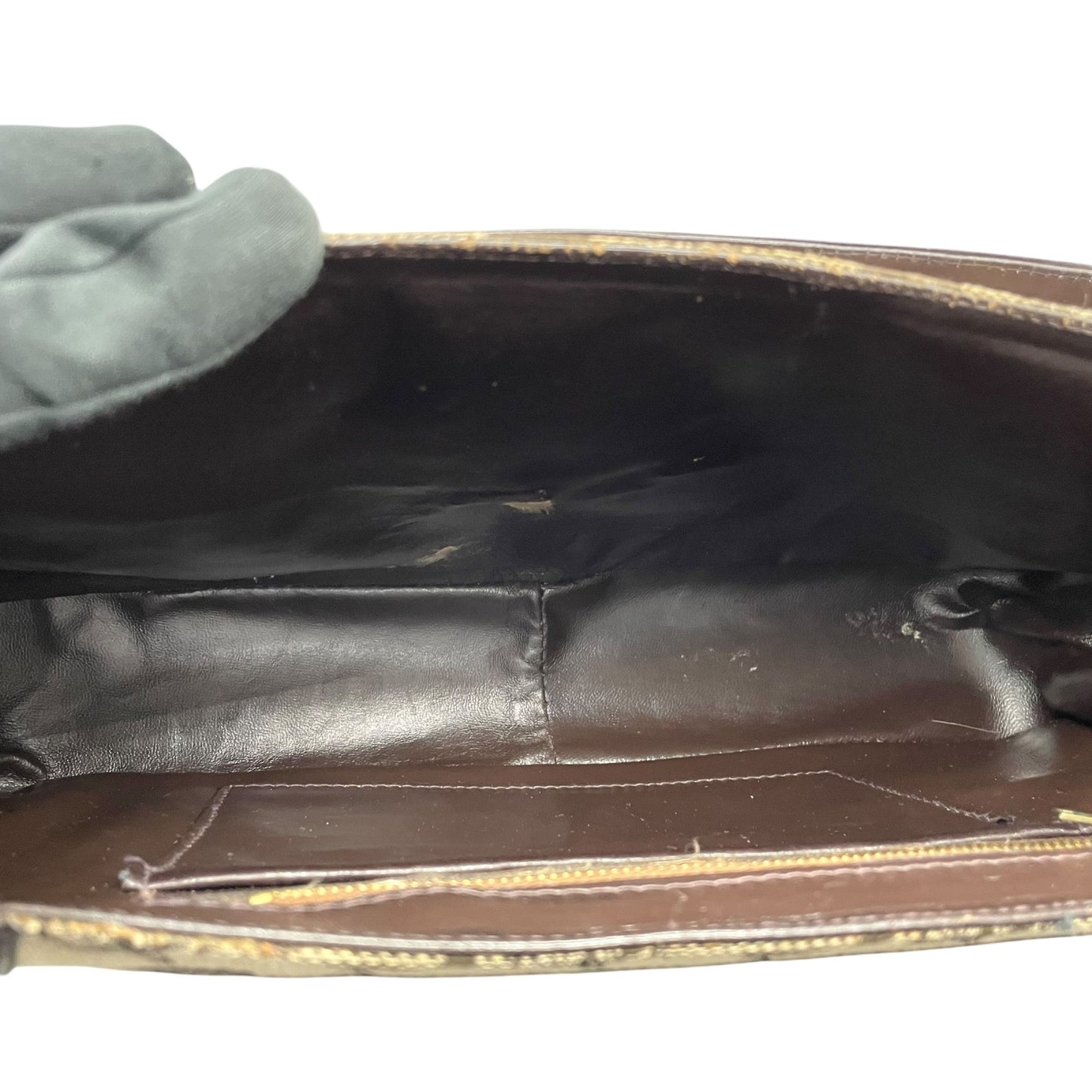 Authentic CELINE C Macadam Turnlock Handbag Canvas Leather Brown Gold Hardware Women