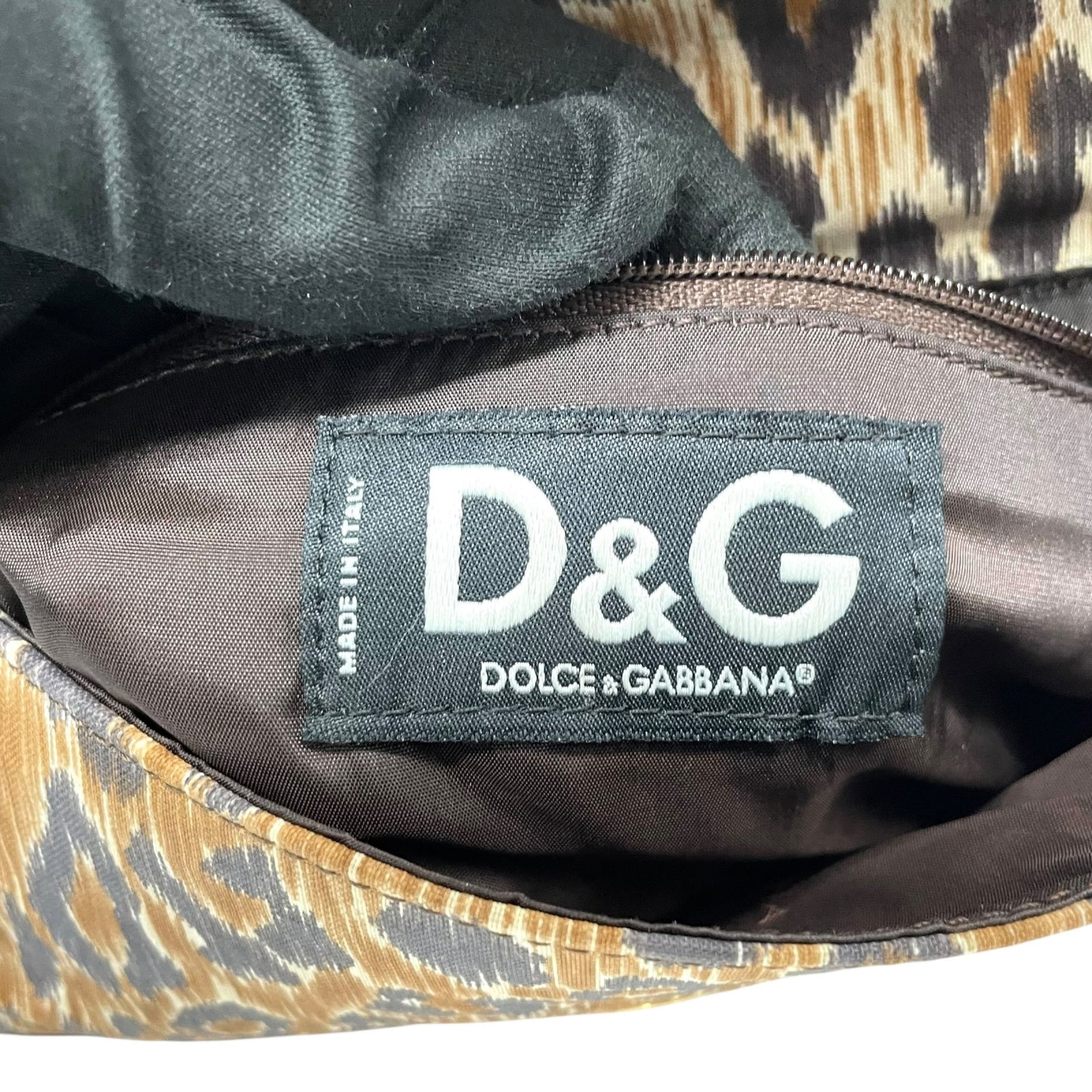 Authentic DOLCE&GABBANA Leopard Print Shoulder Bag Leather Canvas Brown Gold Hardware D&G Logo Flap Women's
