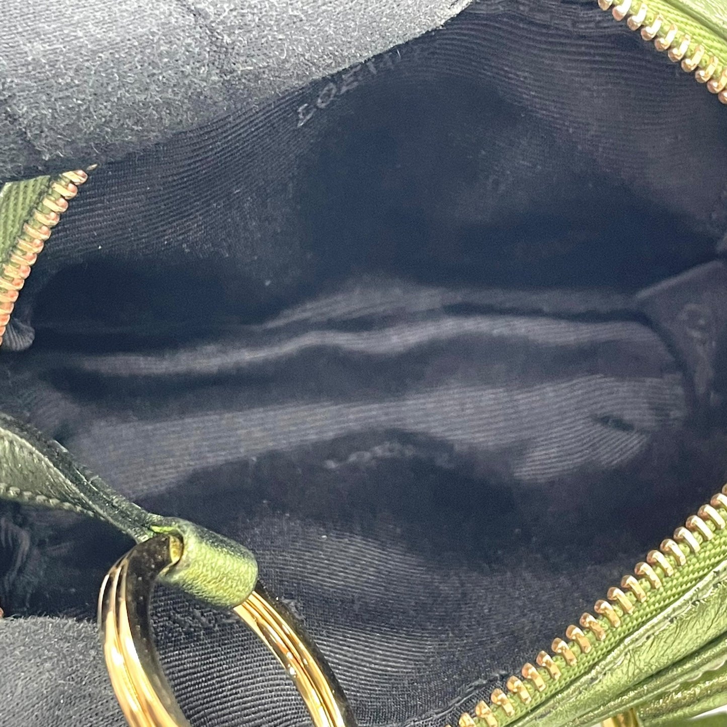 Authentic LOEWE Amazona Micro Mini Shoulder Bag Metallic Green Leather Anagram Logo Crossbody Gold Hardware Vintage Women's