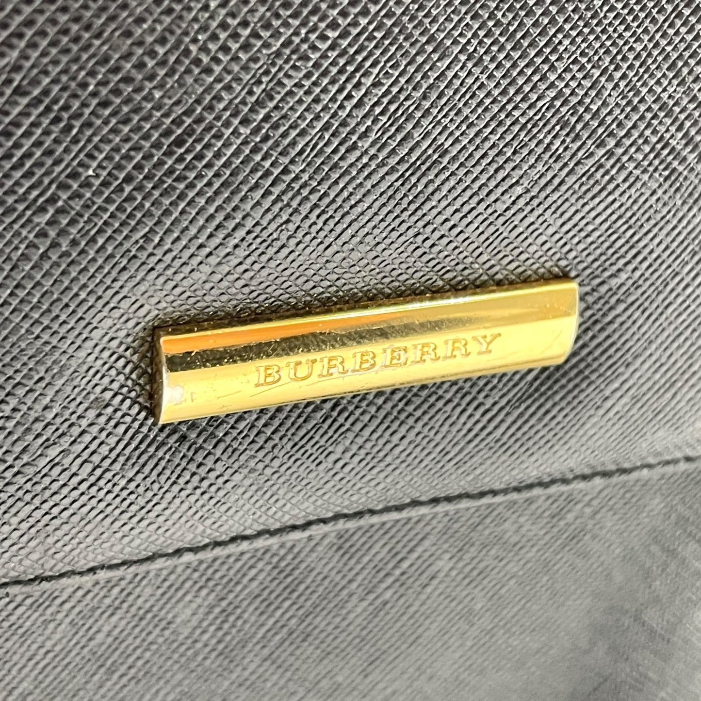 Authentic BURBERRY Handbag Tote Bag Black Leather Gold Hardware Logo Nova Check Women's Men's Shoulder Bag