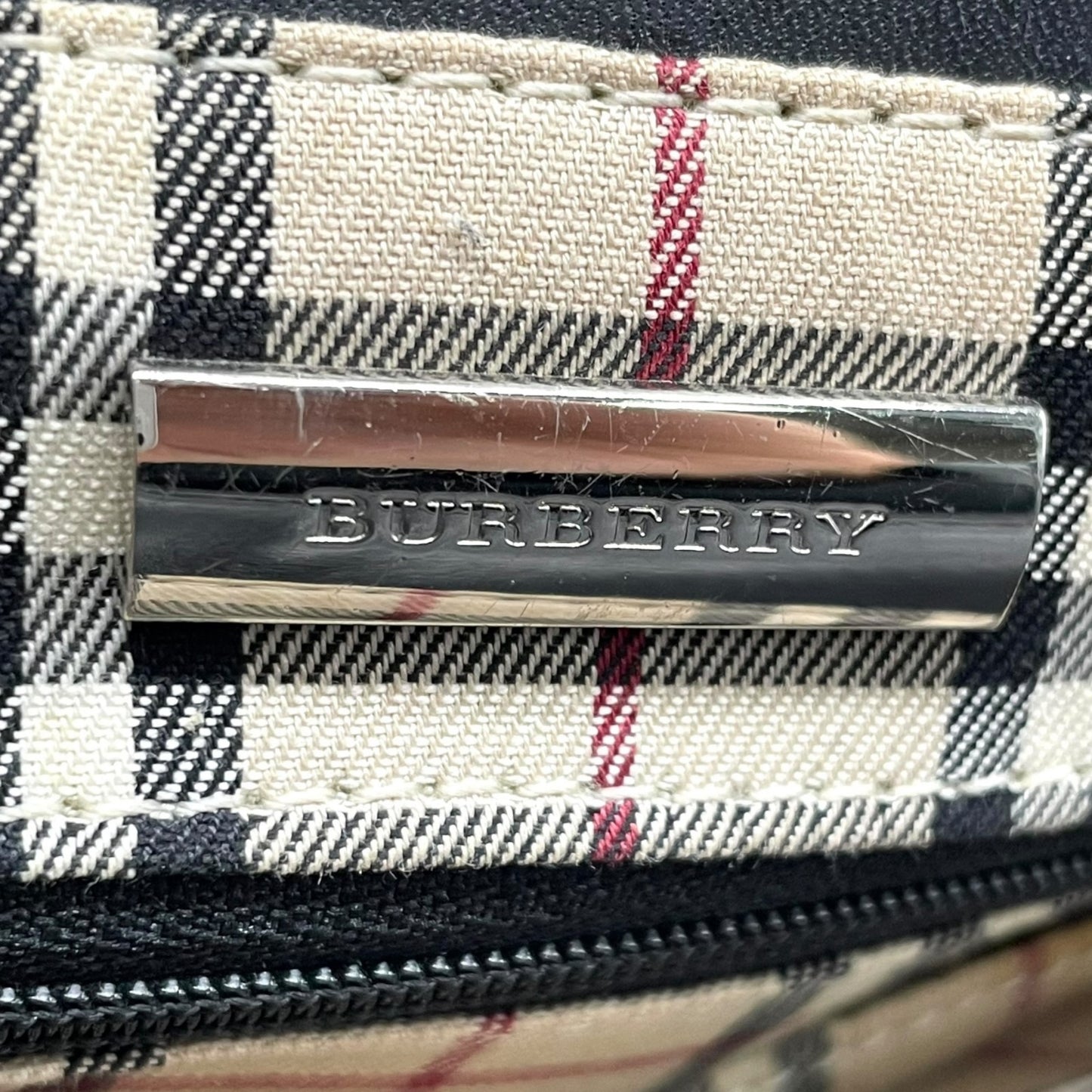 Authentic BURBERRY Handbag Leather Black Silver Hardware Logo Nova Check Women's