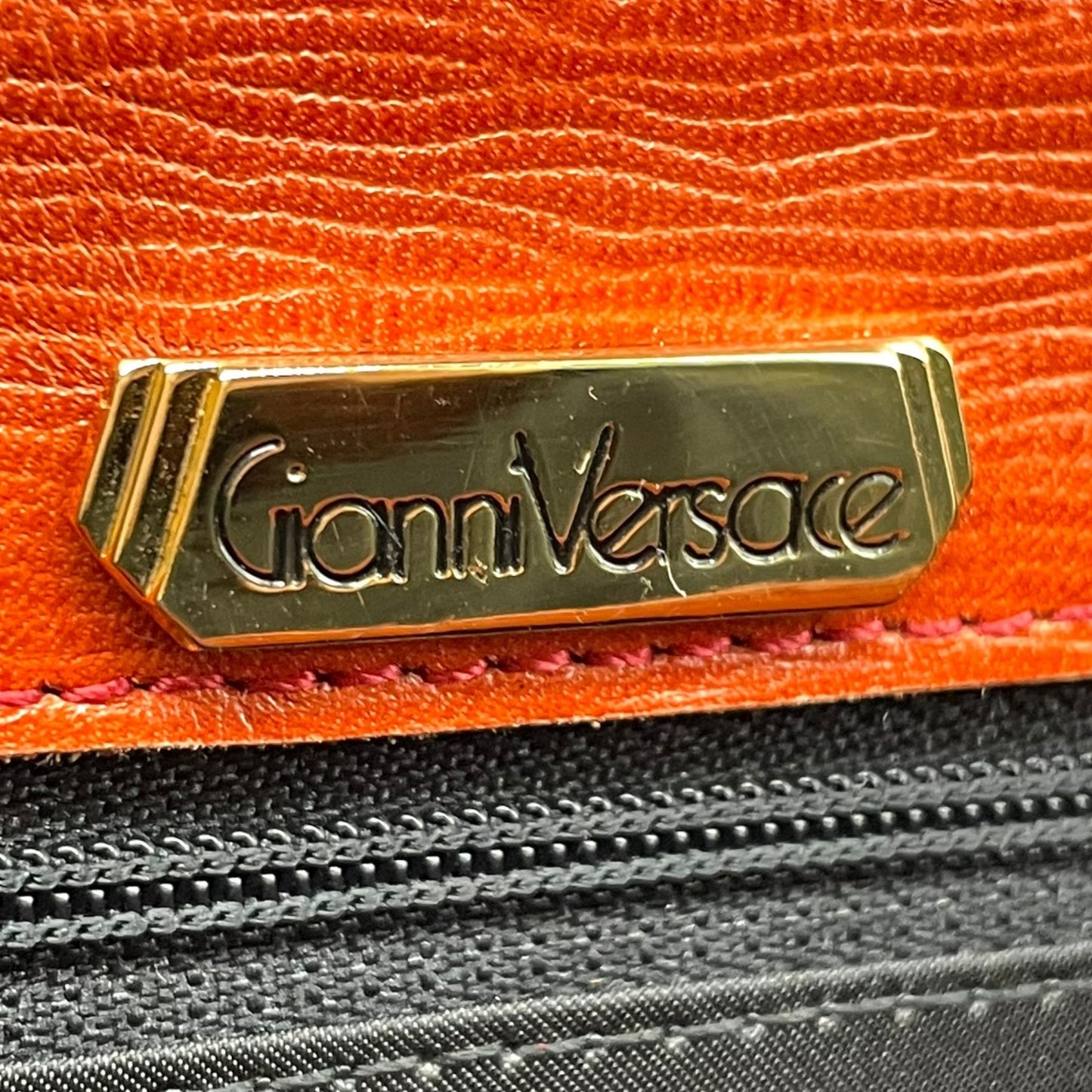 Excellent Authentic Gianni Versace 2WAY Handbag Shoulder Bag Leather Brown Orange Gold Hardware Crossbody Ladies