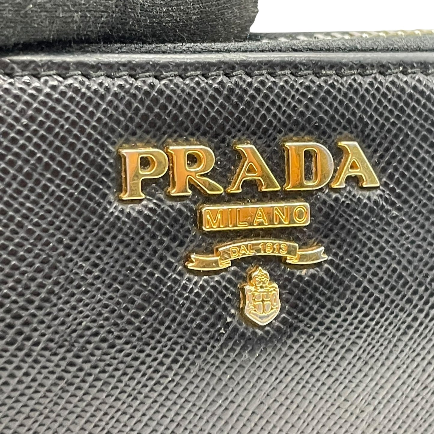 Authentic PRADA Saffiano Leather Long Wallet Black Round Zipper Logo Gold Hardware Women's