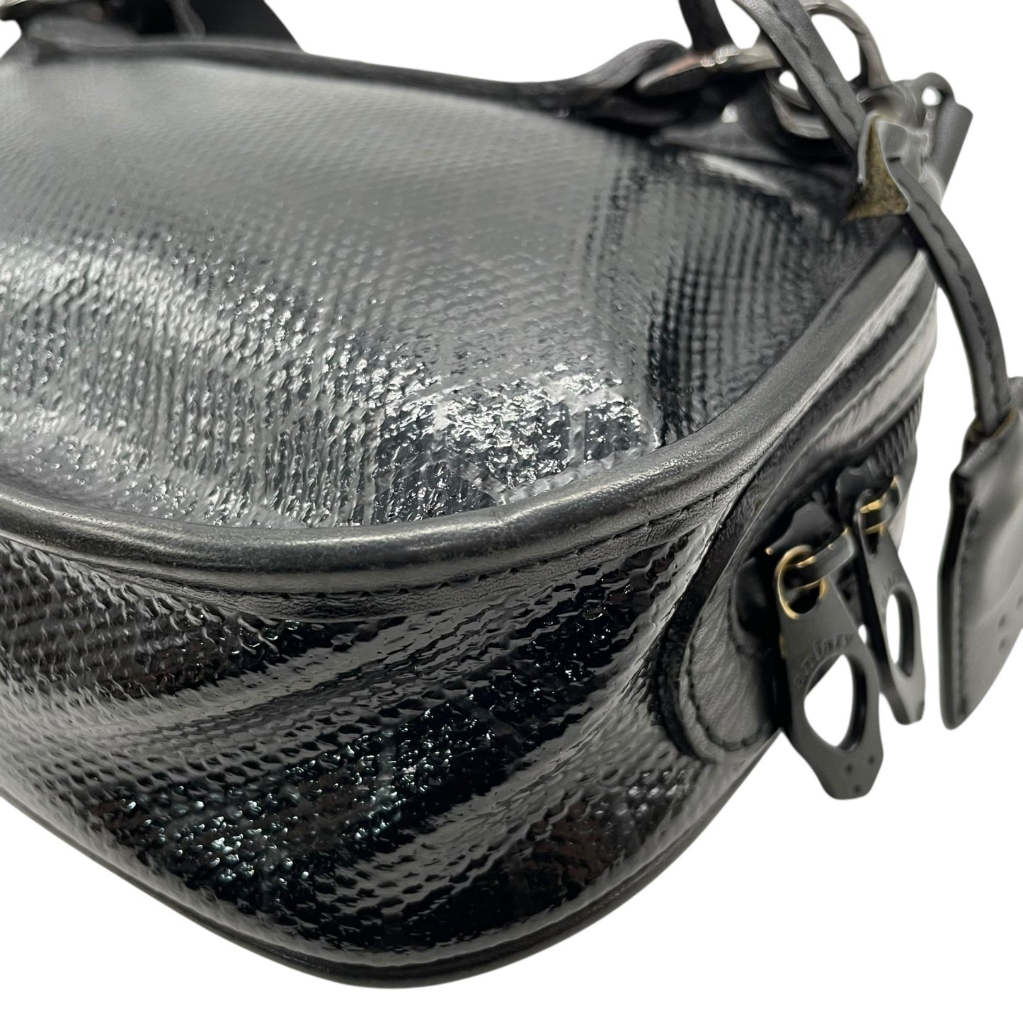 美品 aniary アニアリ ショルダーバッグ カメラバッグ 黒 ブラック パテントレザー ブラック金具 斜め掛け可 クロシェット メンズ レディース Q