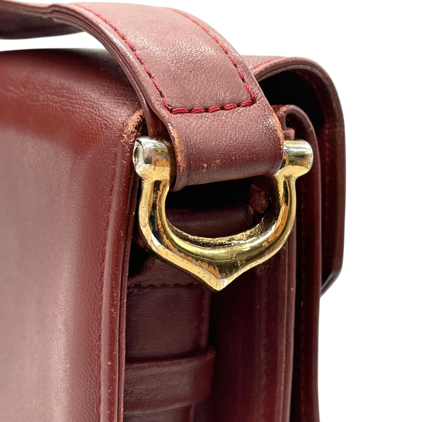 Cartier カルティエ マストライン ショルダーバッグ 赤 ボルドー ワインレッド レザー ゴールド金具 肩掛け可 斜め掛け可 2Cモチーフ マストドゥカルティエ ヴィンテージ レディース E2