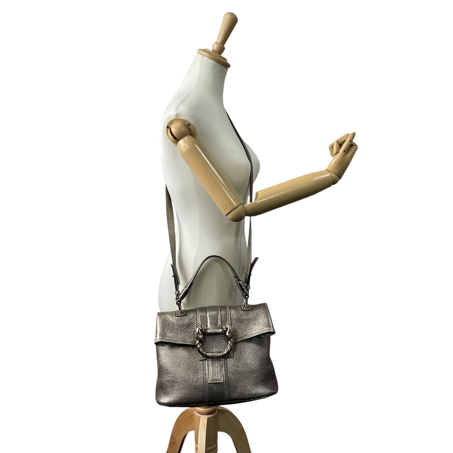 美品 BVLGARI ブルガリ レオーニ 2way ハンドバッグ ショルダーバッグ シルバー 本革 レザー レディース 希少モデル ブランドバッグ 鞄 A