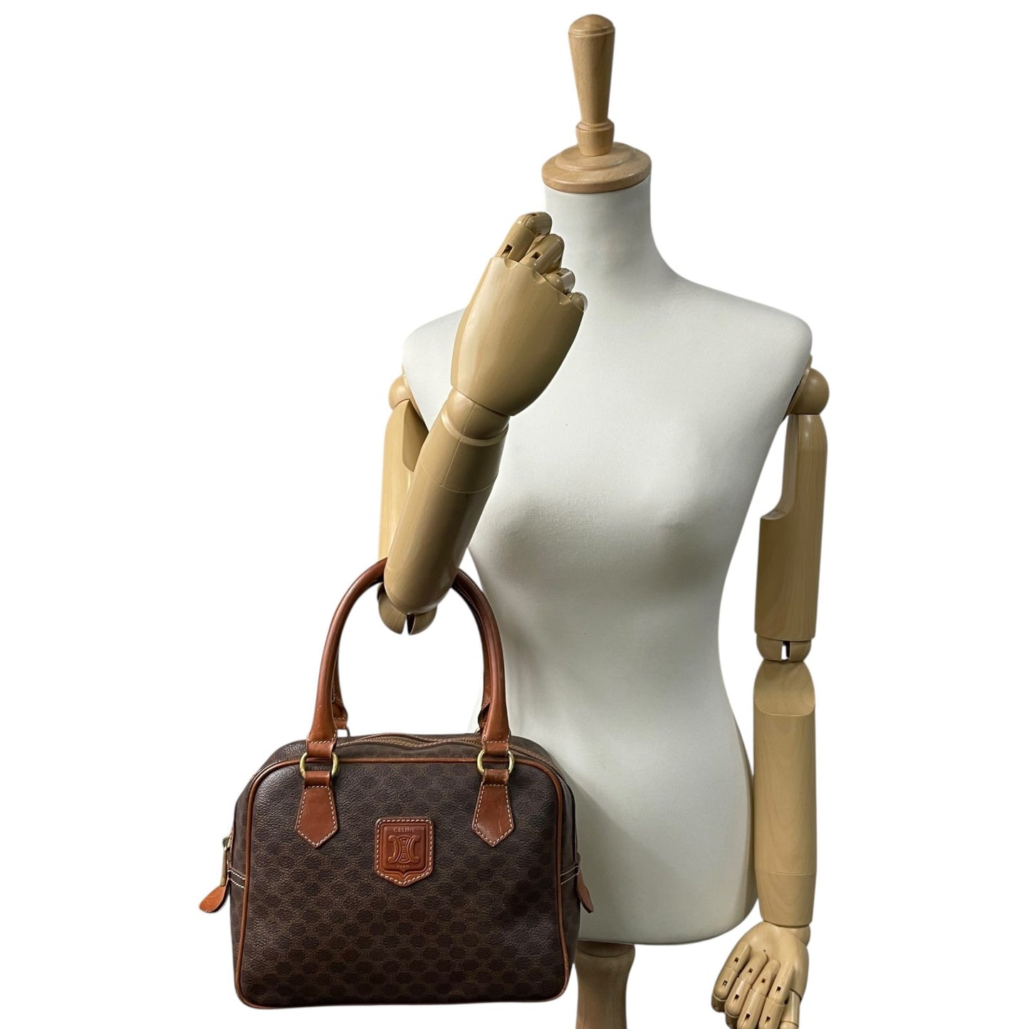 CELINE セリーヌ マカダム 2WAY ハンドバッグ ショルダーバッグ PVC レザー 茶 ブラウン ゴールド金具 斜め掛け可 レディース ヴィンテージ D3