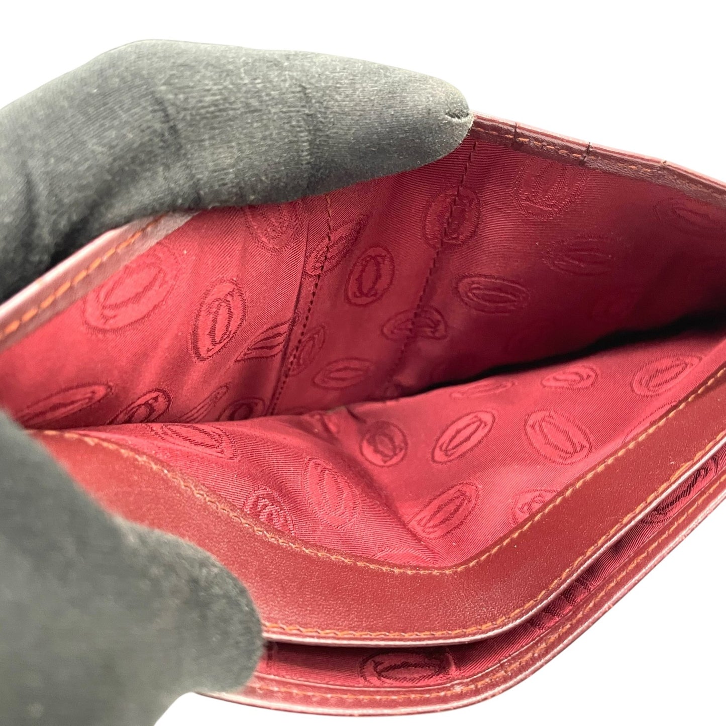 美品 カルティエ Cartier マストライン 二つ折り財布 ボルドー 赤 ワインレッド レザー ゴールド金具 ヴィンテージ メンズ レディース M5