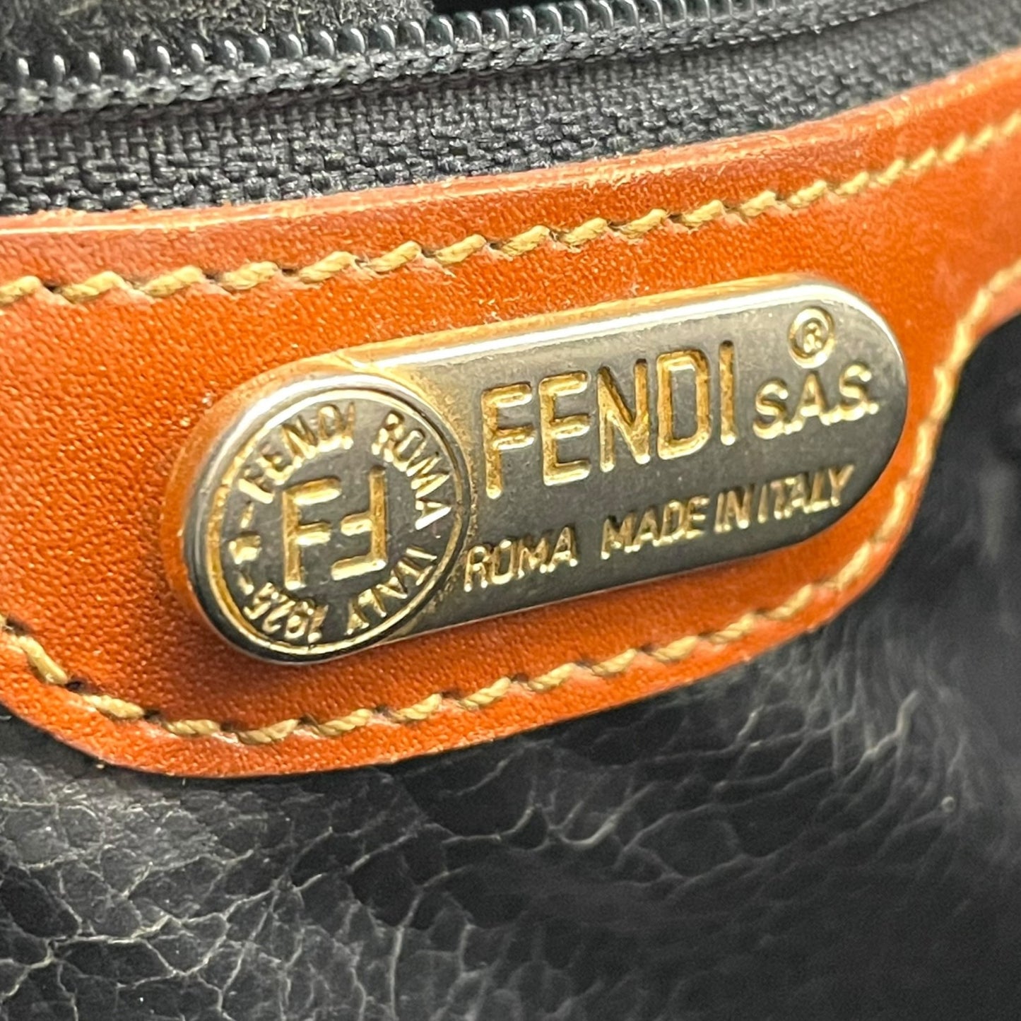 フェンディ FENDI ペカン柄 ボストンバッグ PVC レザー 茶色 カーキ ブラウン ストライプ ハンドバッグ ヴィンテージ B