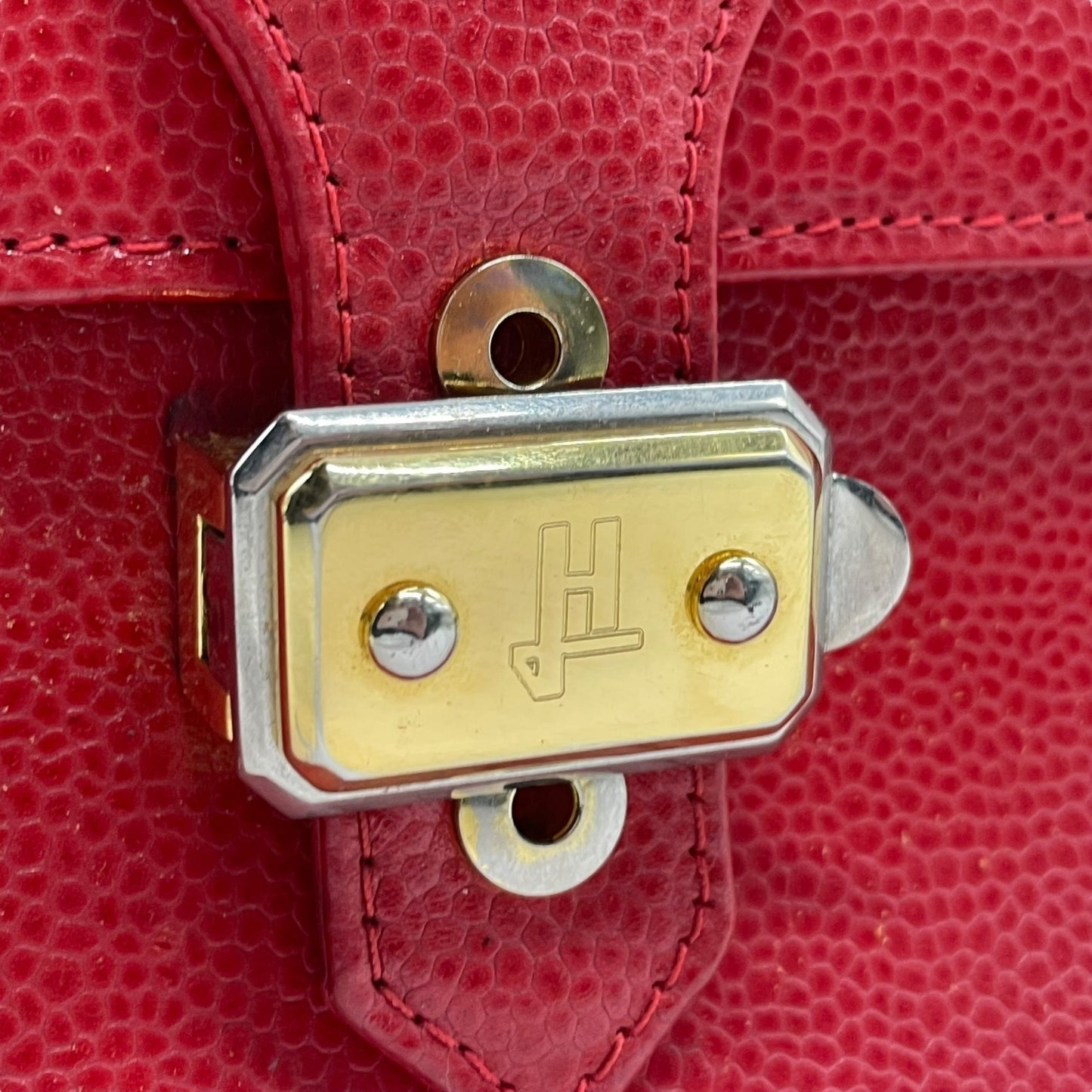 HERNO ヘルノ ハンドバッグ レザー レッド 赤 金金具 ゴールド金具 ヴィンテージ U8