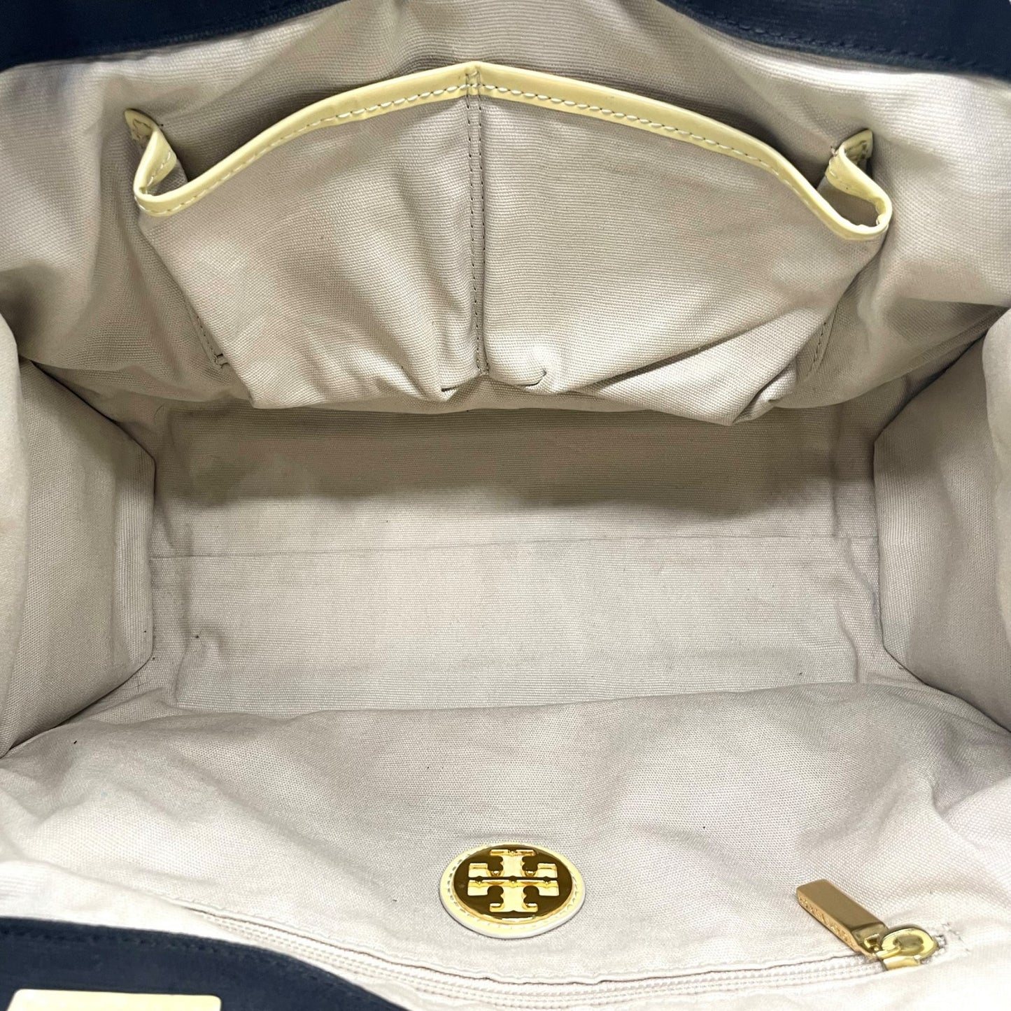 Tory Burch トリーバーチ トートバッグ エラ ロゴパッチ ビッグロゴ ダブルT 黒 ブラック×ベージュ キャンバス U8