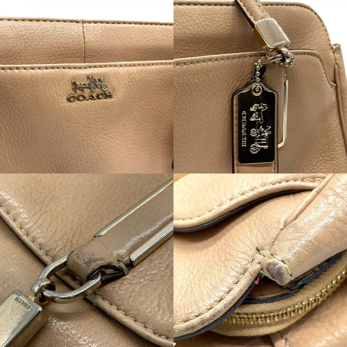 COACH コーチ トートバッグ ハンドバッグ ベージュ レザー ゴールド金具 肩掛け可 ホースロゴ ロゴチャーム ファスナー開閉 レディース E10
