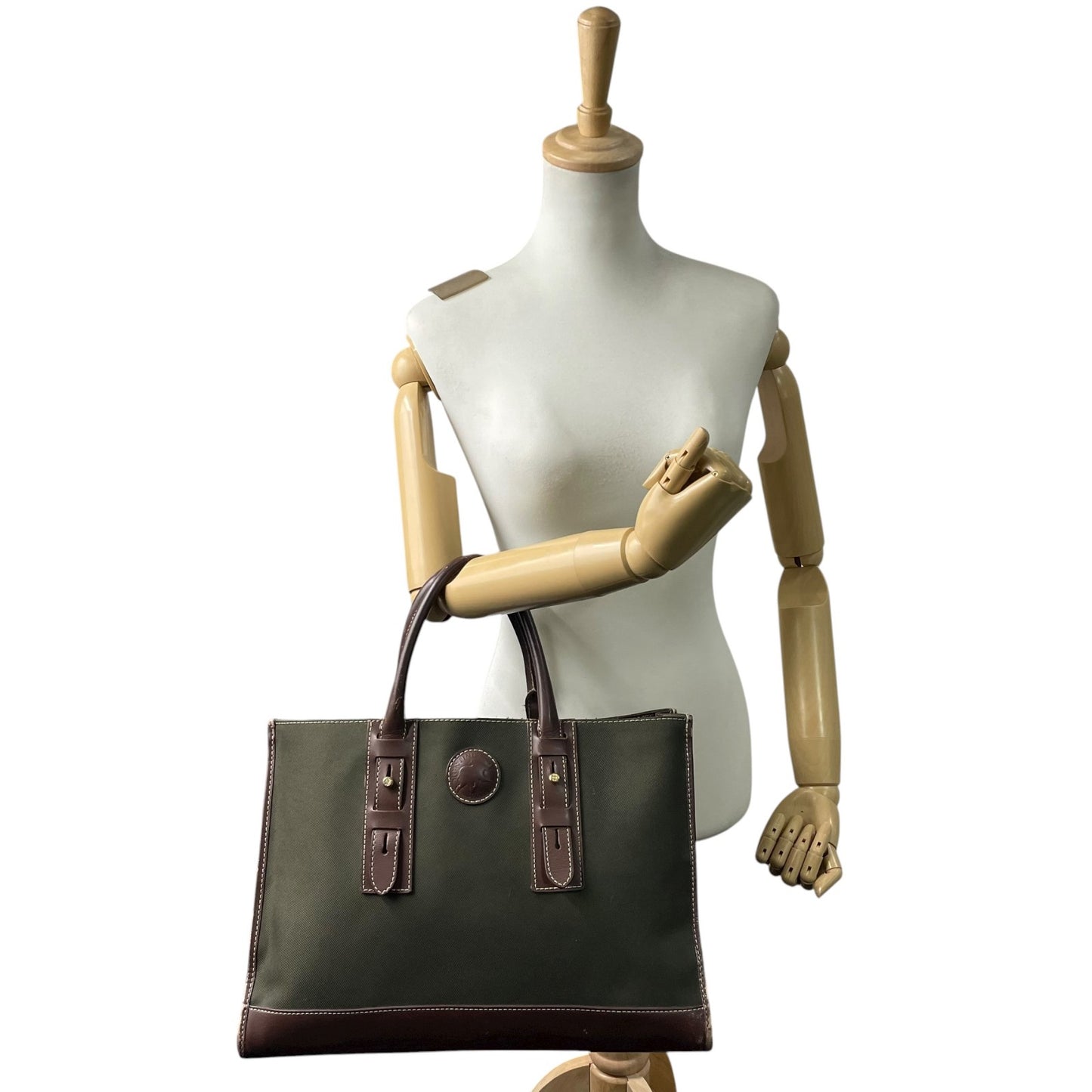 ハンティングワールド HUNTING WORLD トートバッグ ビジネスバッグ キャンバス×レザー グリーン×ブラウン 緑 茶色 メンズ S14