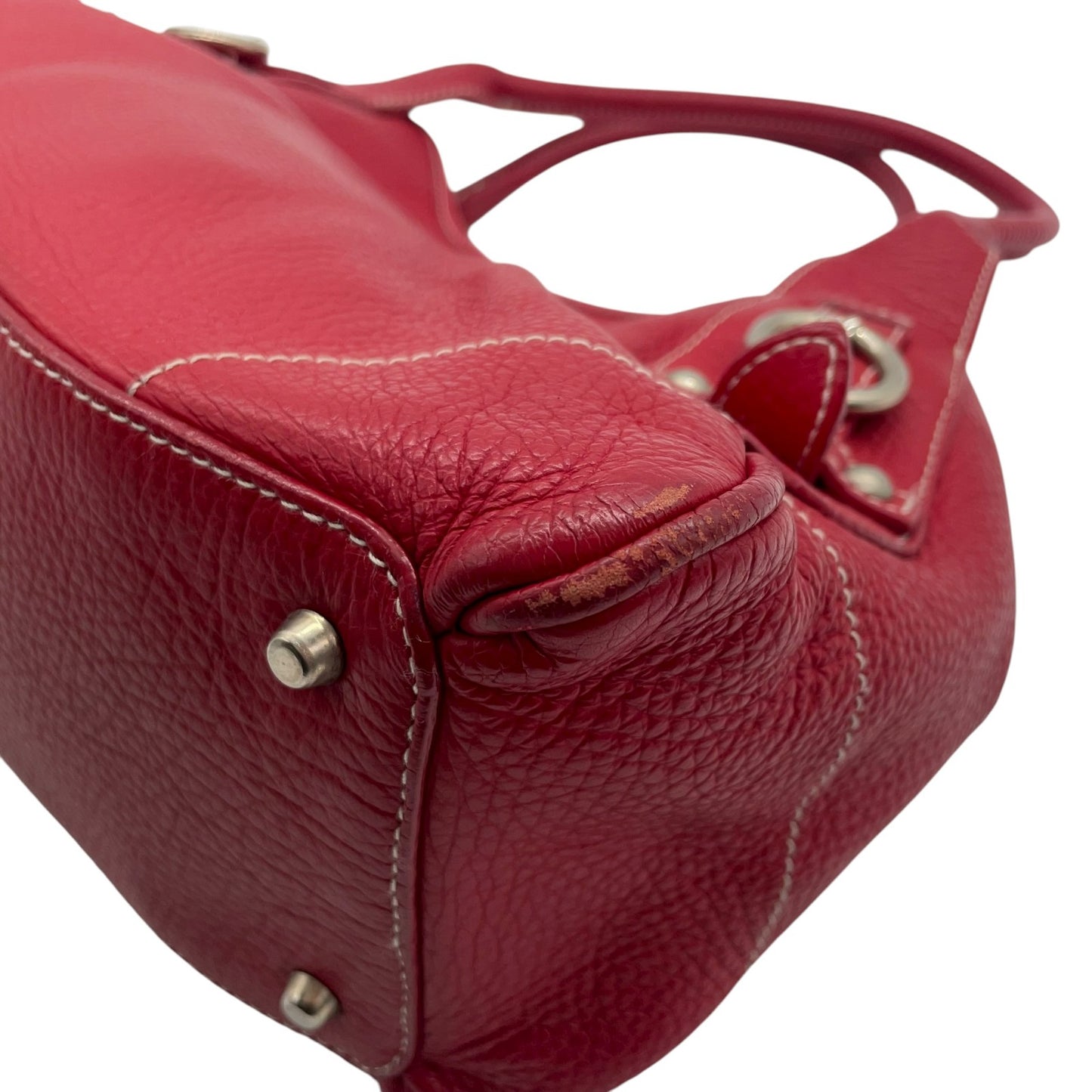 フルラ FURLA レザー ハンドバッグ トートバッグ ショルダー付き 赤 レッド シルバー金具 S93