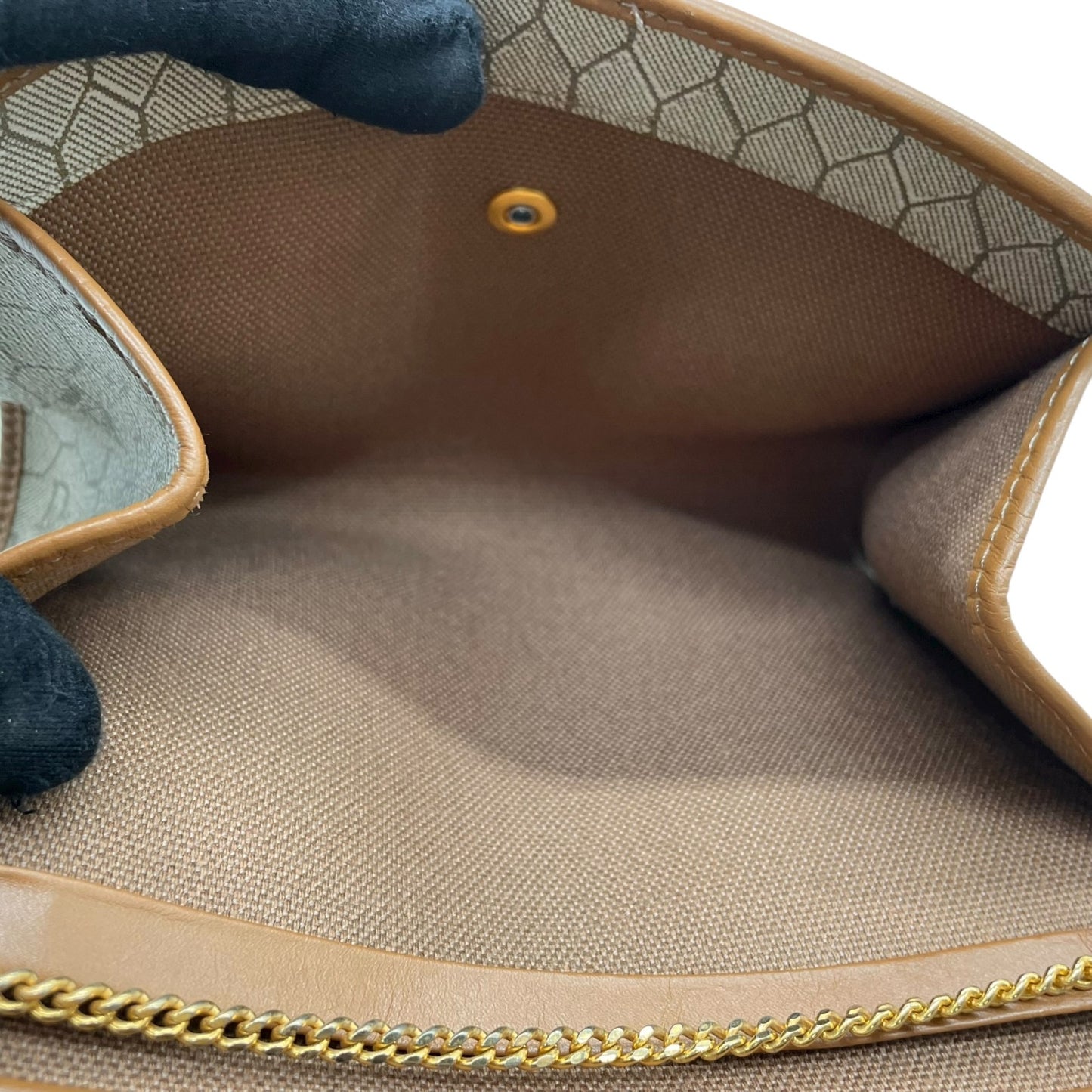 クリスチャン ディオール Christian Dior CDロゴ チェーンショルダーバッグ ベージュ 茶色 ブラウン ハニカム柄 キャンバス レザー ゴールド 金金具 ヴィンテージ K11