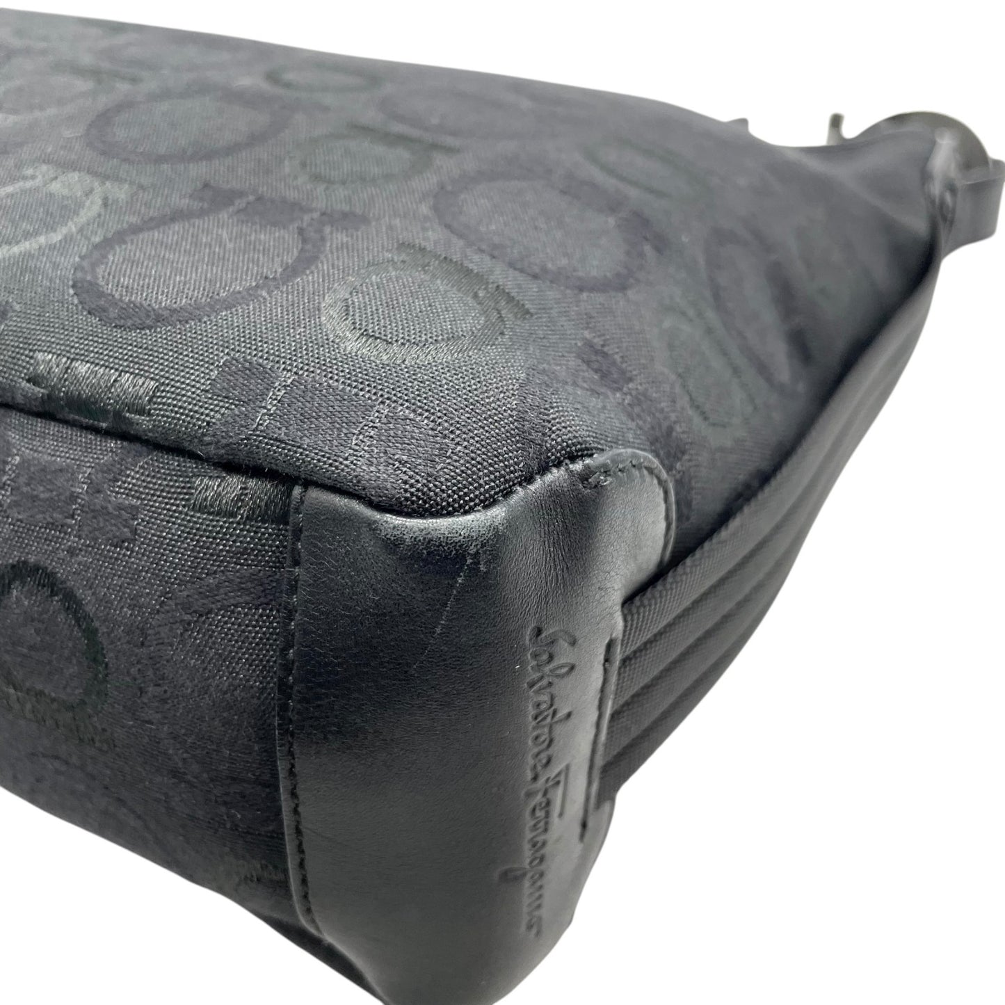 サルヴァトーレ フェラガモ Salvatore Ferragamo ガンチーニ ショルダーバッグ トートバッグ キャンバス 黒 ブラック シルバー金具 ロゴ ワンショルダー C3